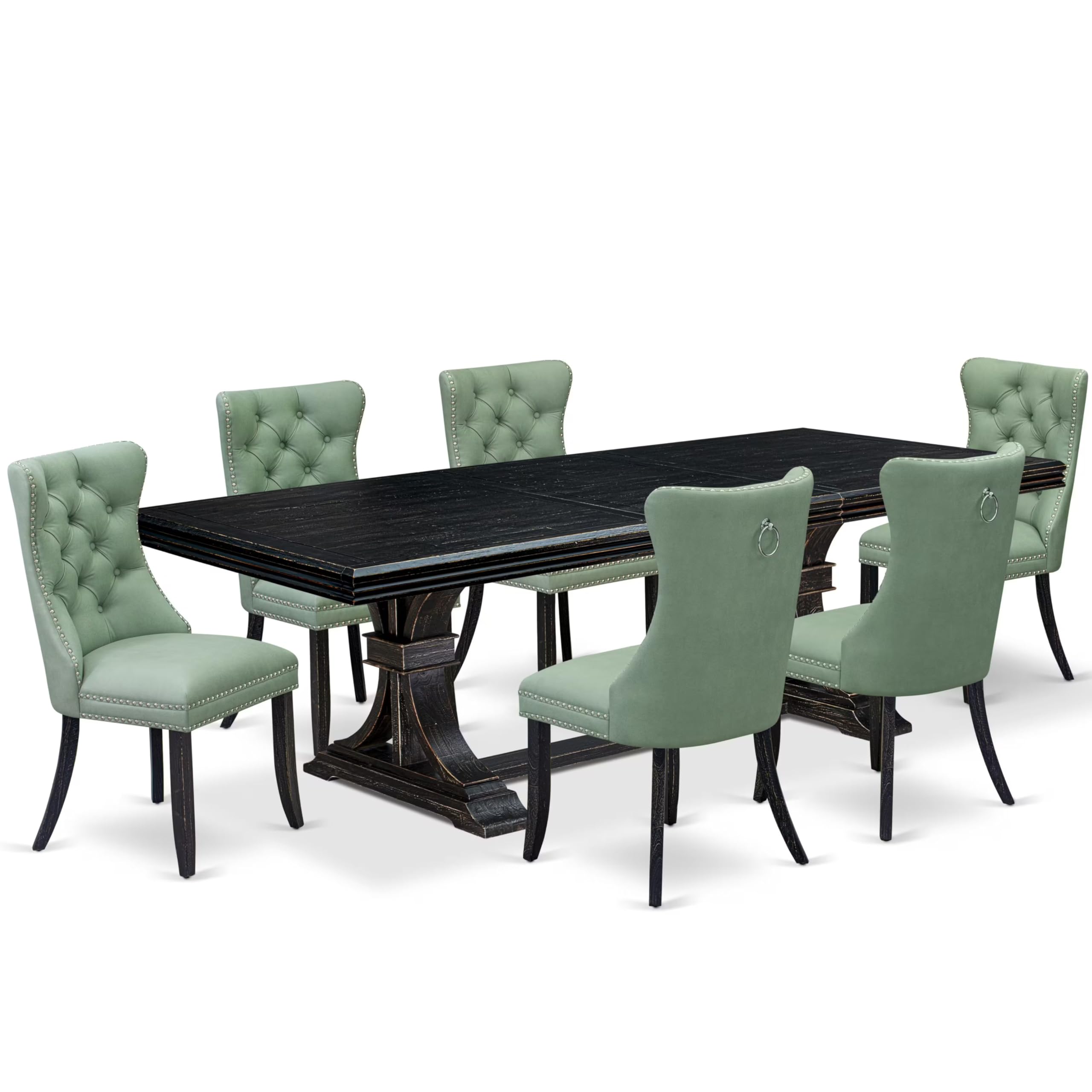 7 Pieces Dining Set Contains a Rectangle Kitchen Table and 6 Modern Chairs