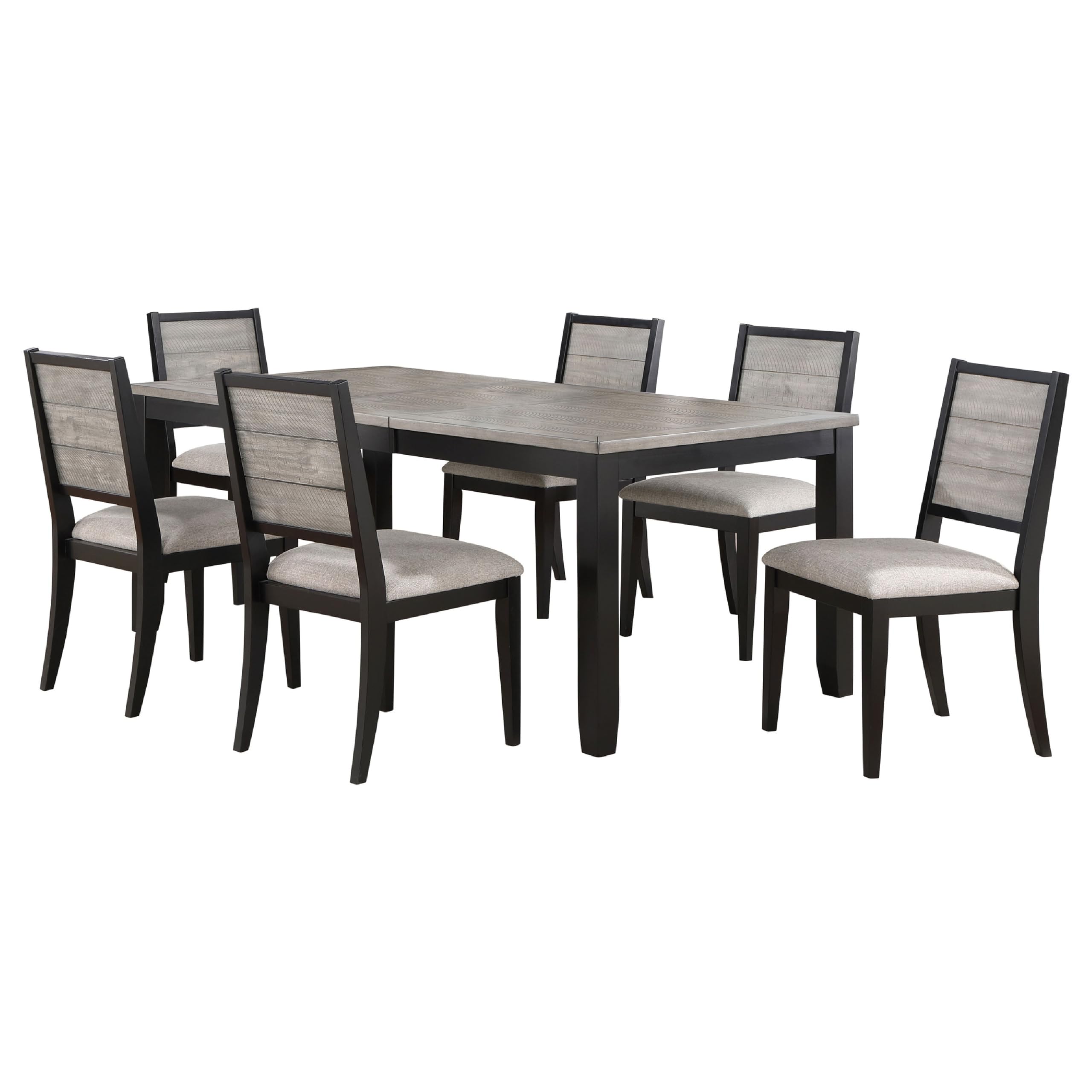 Elina 7pc Extendable Dining Table with 6 Chairs, Farmhouse Gray, Black