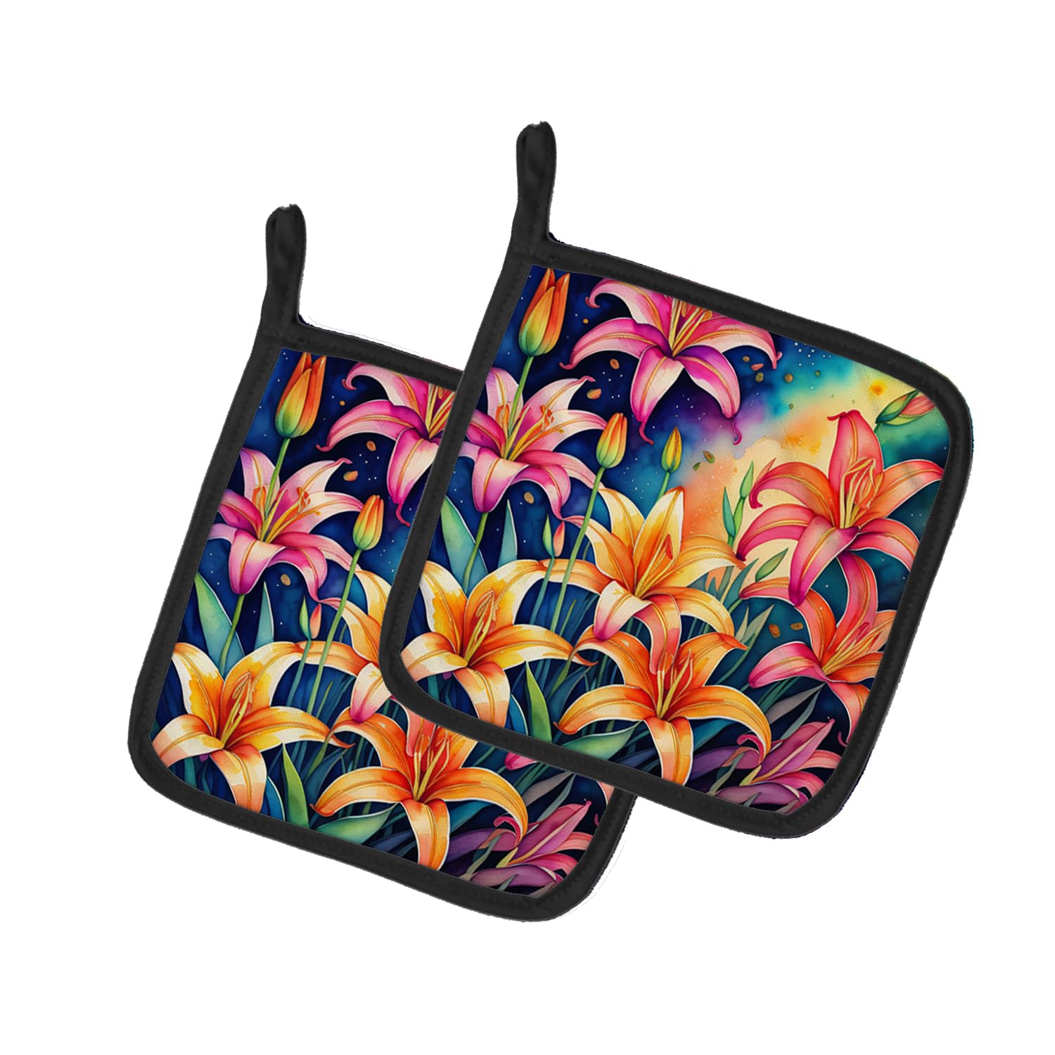 Colorful Lilies Pair of Pot Holders