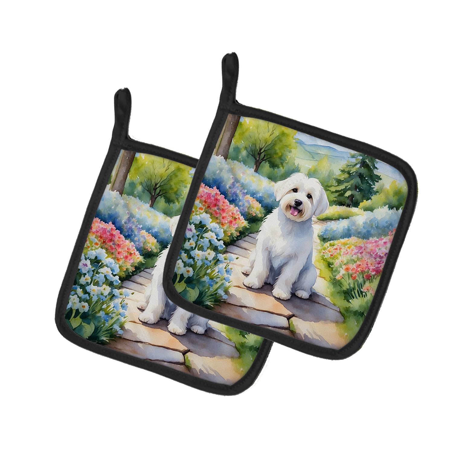 Coton de Tulear Spring Path Pair of Pot Holders