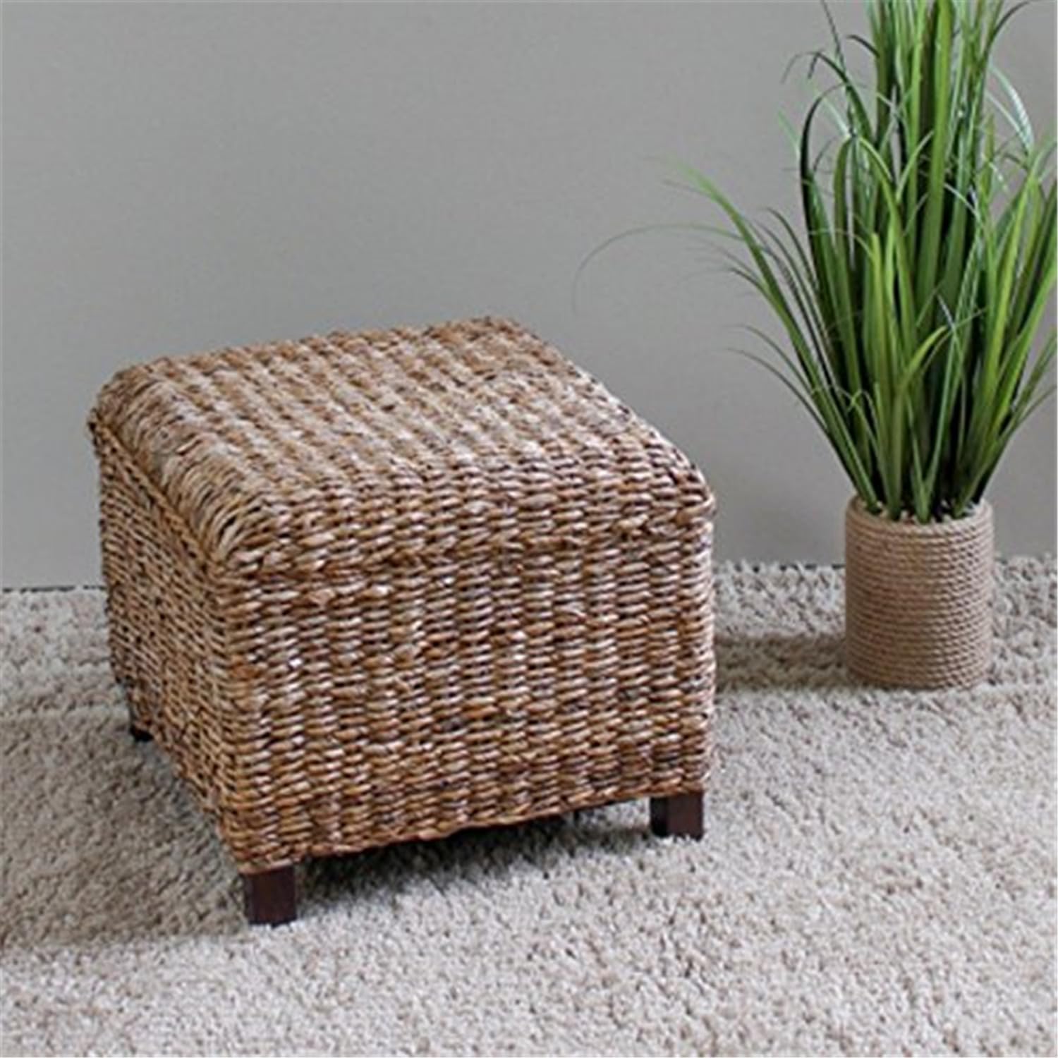 Arizona Abaca Square Cushioned Top Stool with Mahogany Feet - Salak Brown