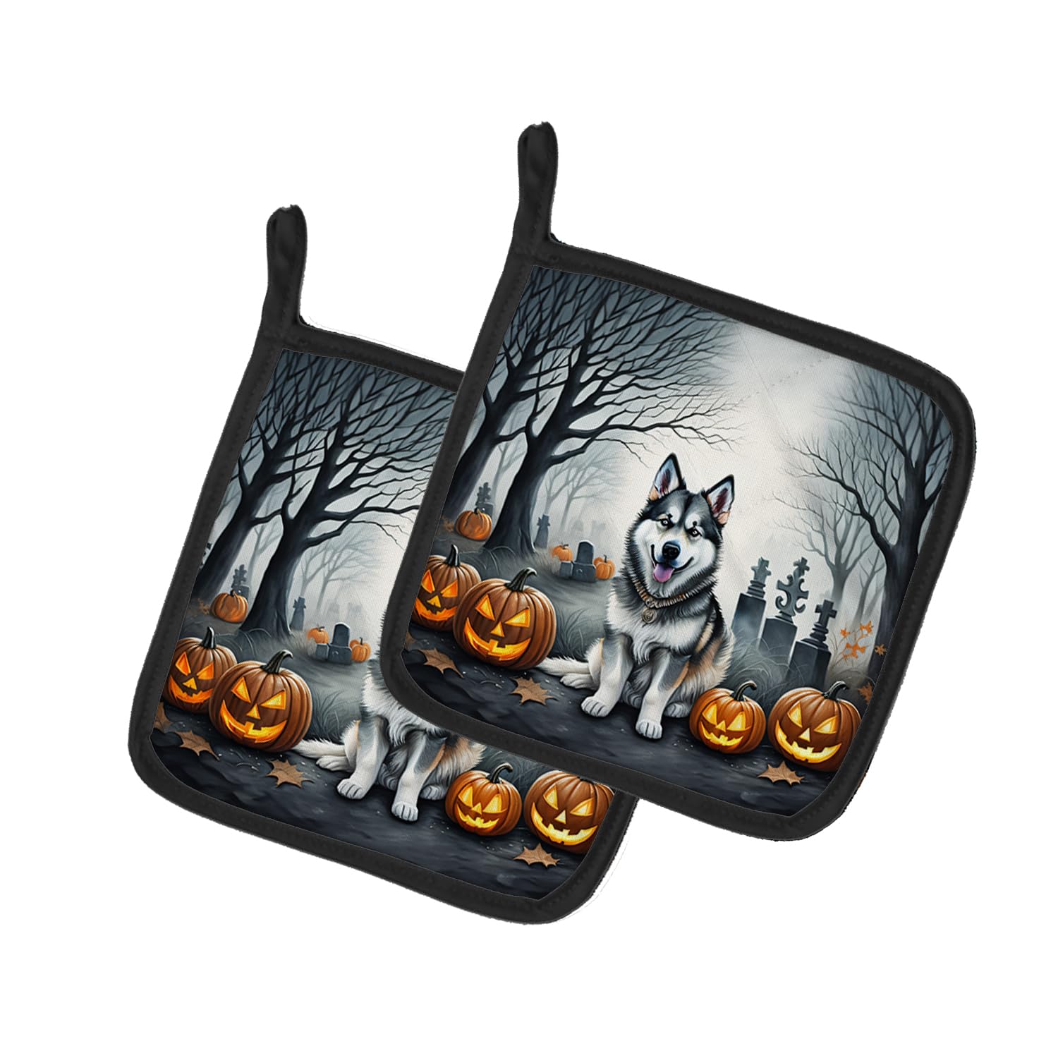 Alaskan Malamute Spooky Halloween Pair of Pot Holders