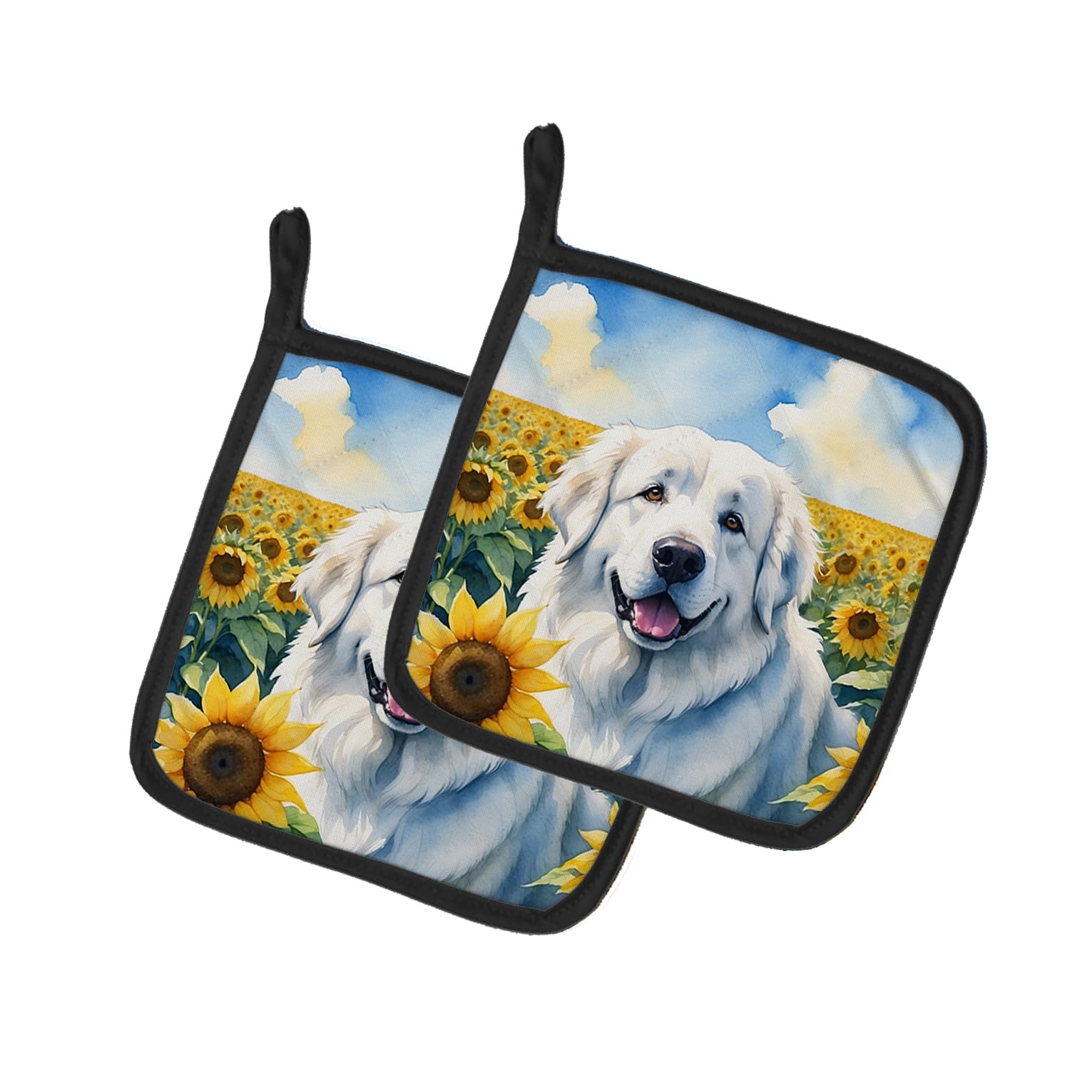 Great Pyrenees in Sunflowers Pair of Pot Holders
