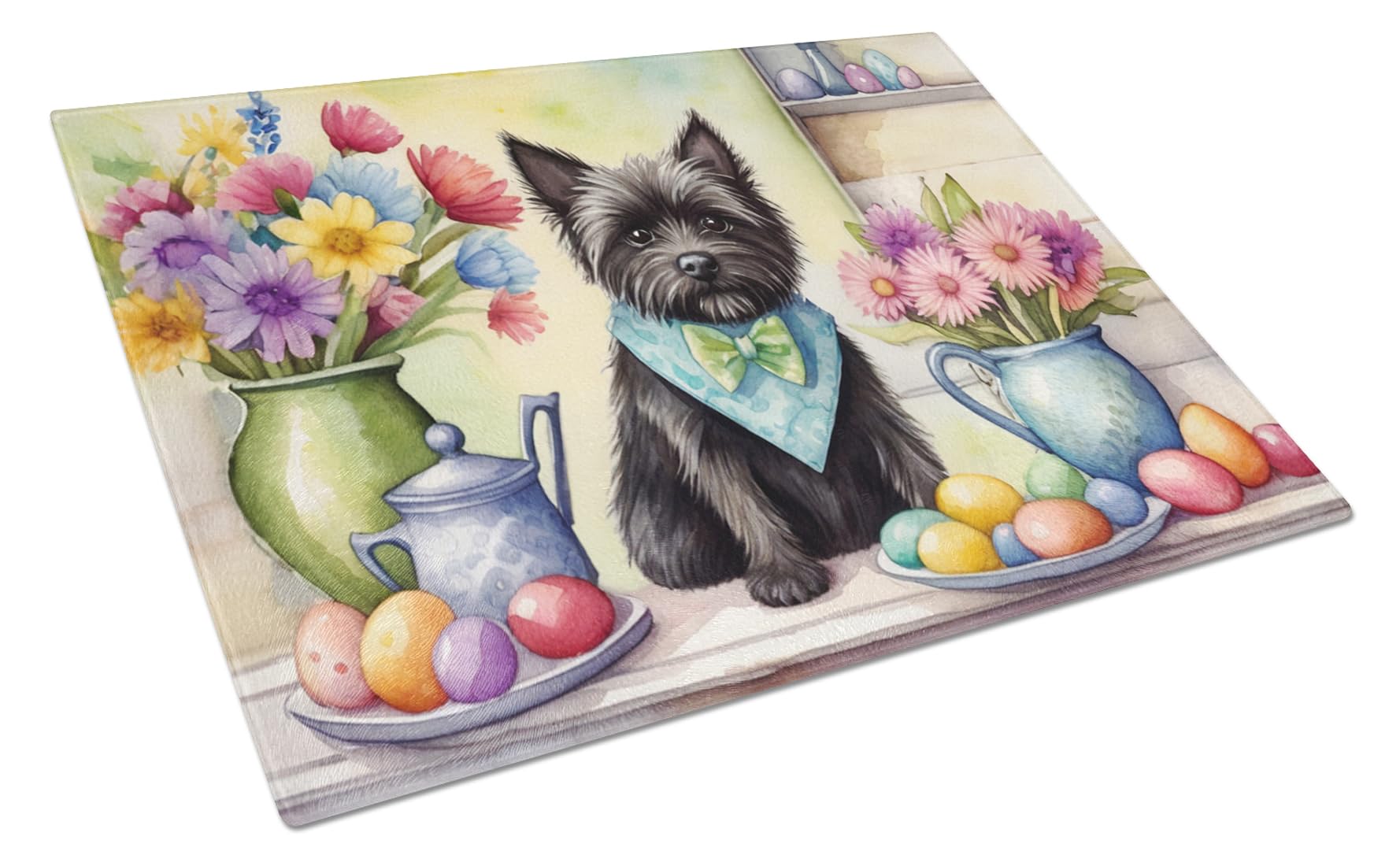 Carolines Treasures DAC6781LCB Decorating Easter Cairn Terrier Glass Cutting Board Decorative Tempered Glass Kitchen Cutting and Serving Board Large Size Chopping Board