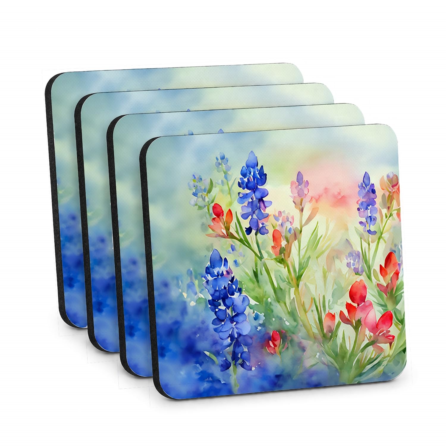 Carolines Treasures Texas Bluebonnets in Watercolor Foam Coasters Set of 4 Cup Coasters for Indoor Outdoor, Tabletop Protection, Anti Slip, Mouse pad Material