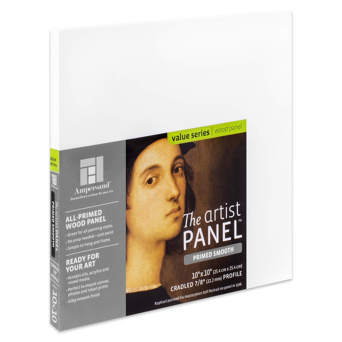 Ampersand Art Supply Wood Gesso Artist Painting Panel: Primed Smooth, 10 X 10, 7/8 Cradled Profile