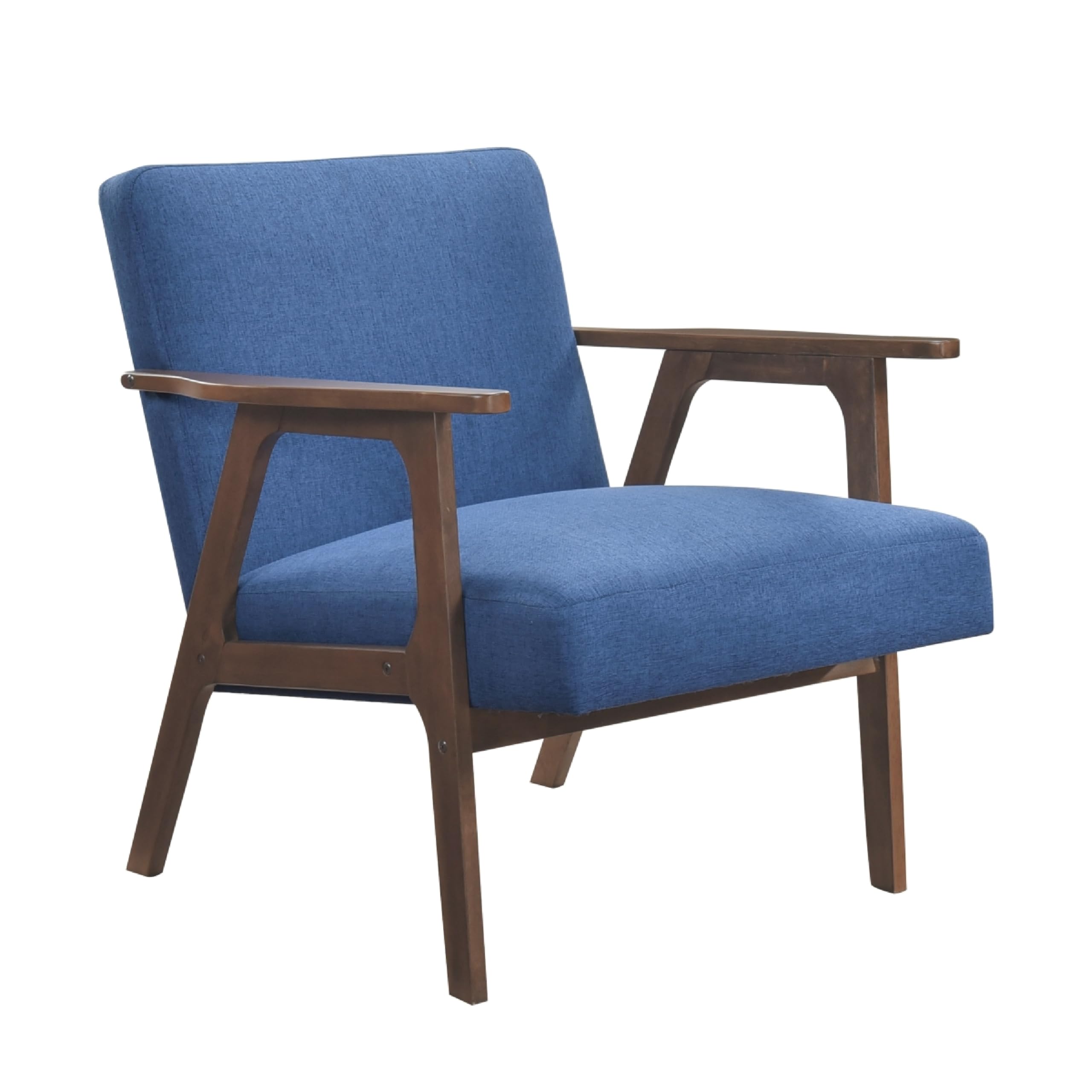 Cathy Accent Chair, Blue Polyester Cushions, Walnut Brown Rubberwood