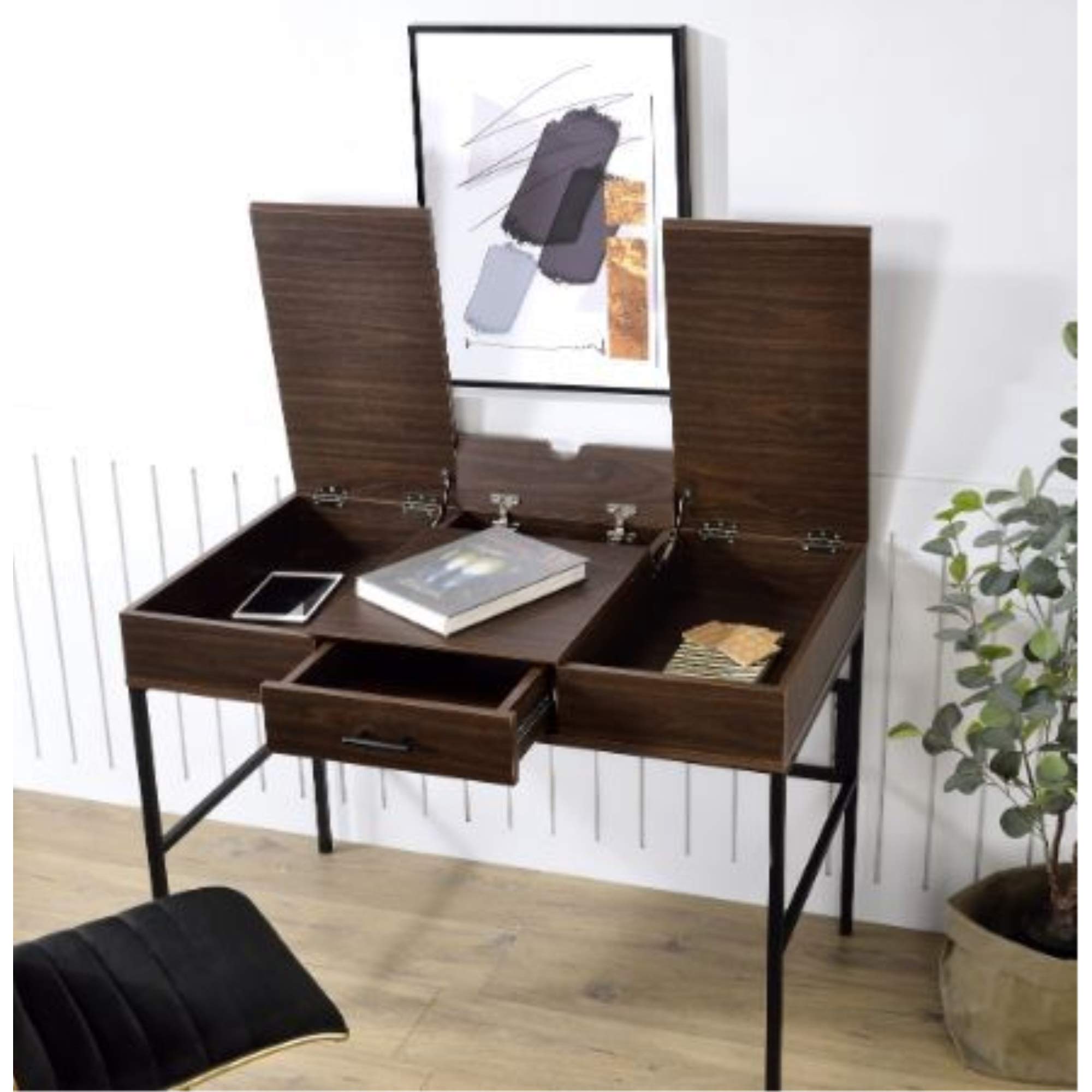 Casafoyer Verster Wooden Storage Writing Desk with USB Port in Oak and Black