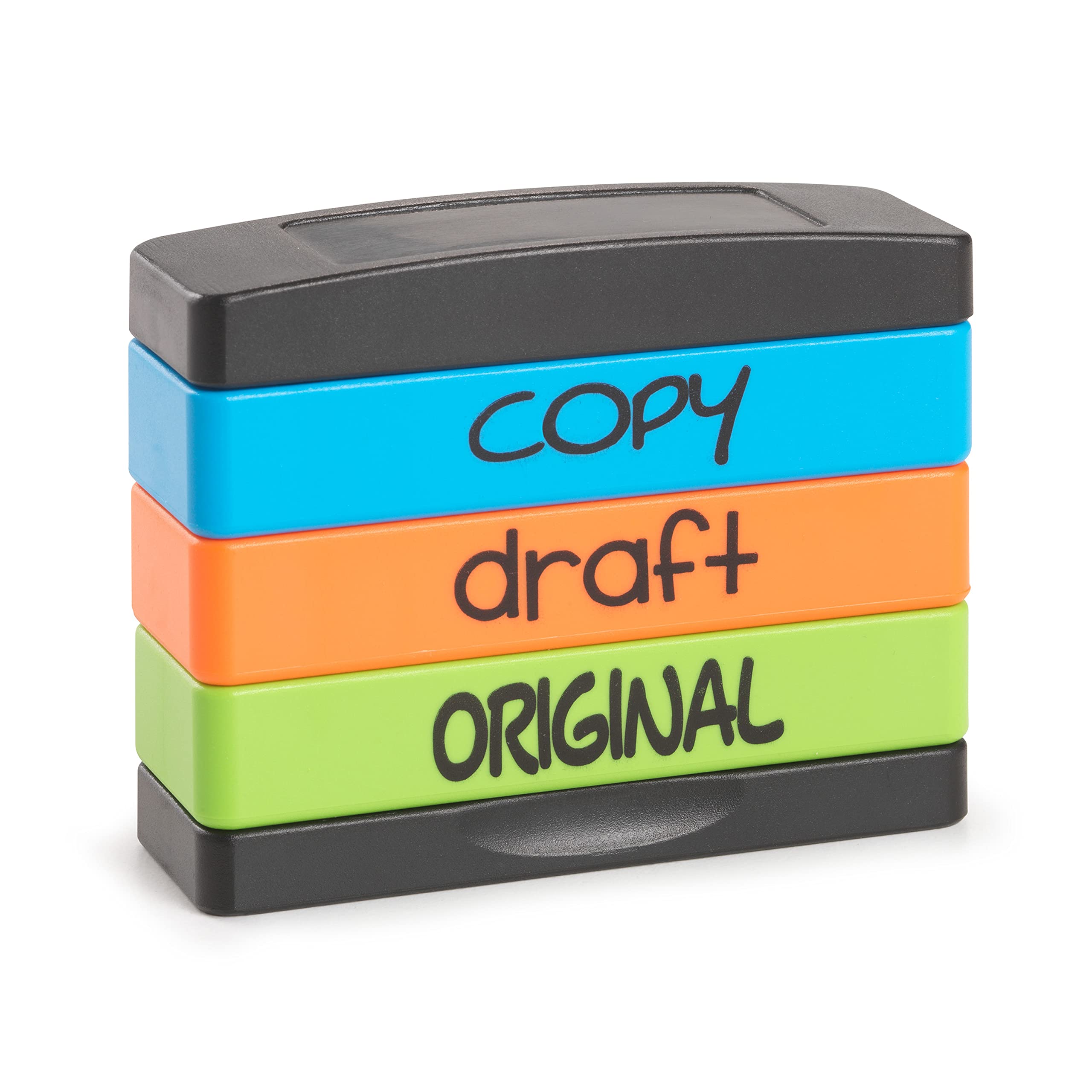 Stakz Pre-Inked Message Stamp - Copy, Draft, Original - Blue, Orange, Green Ink - Impression Size: 5/8 x 1-13/16