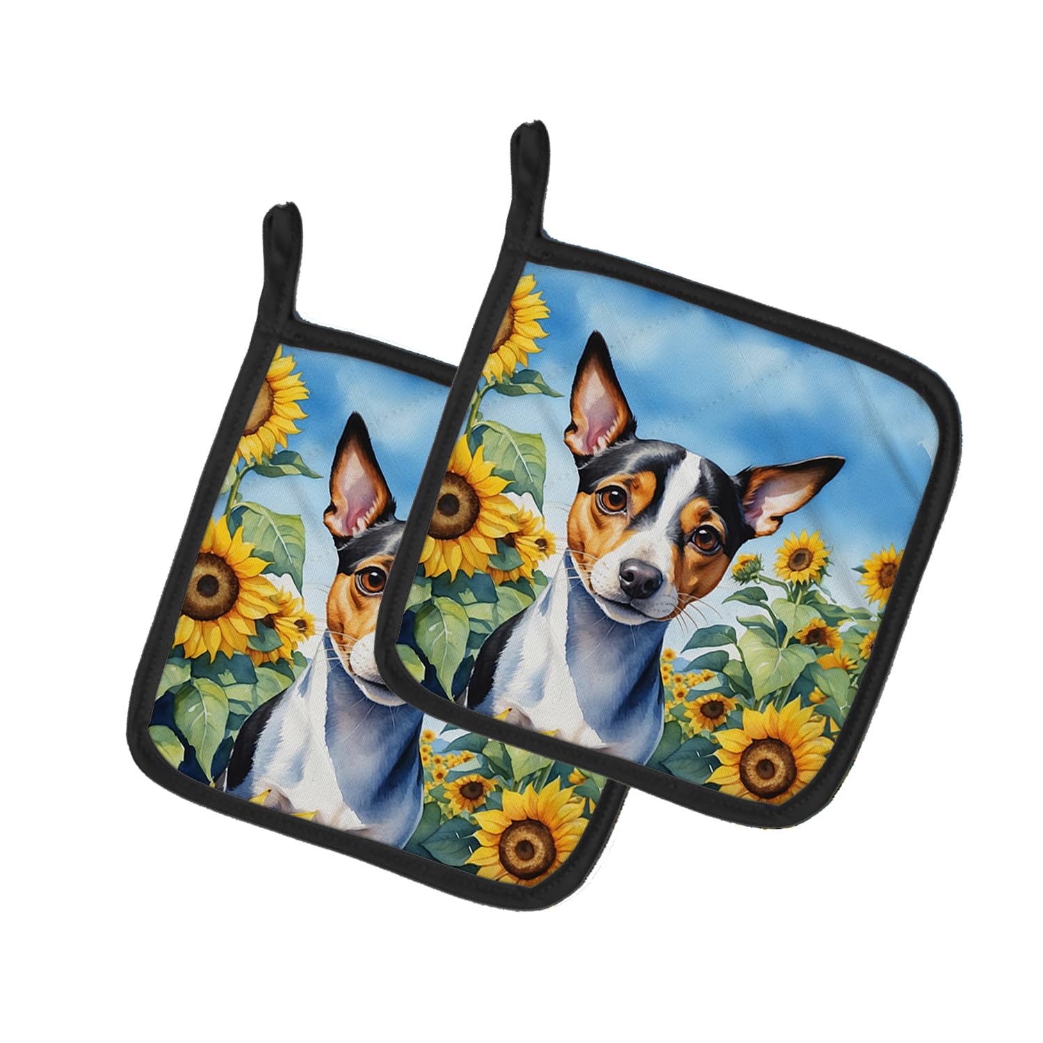 Rat Terrier in Sunflowers Pair of Pot Holders