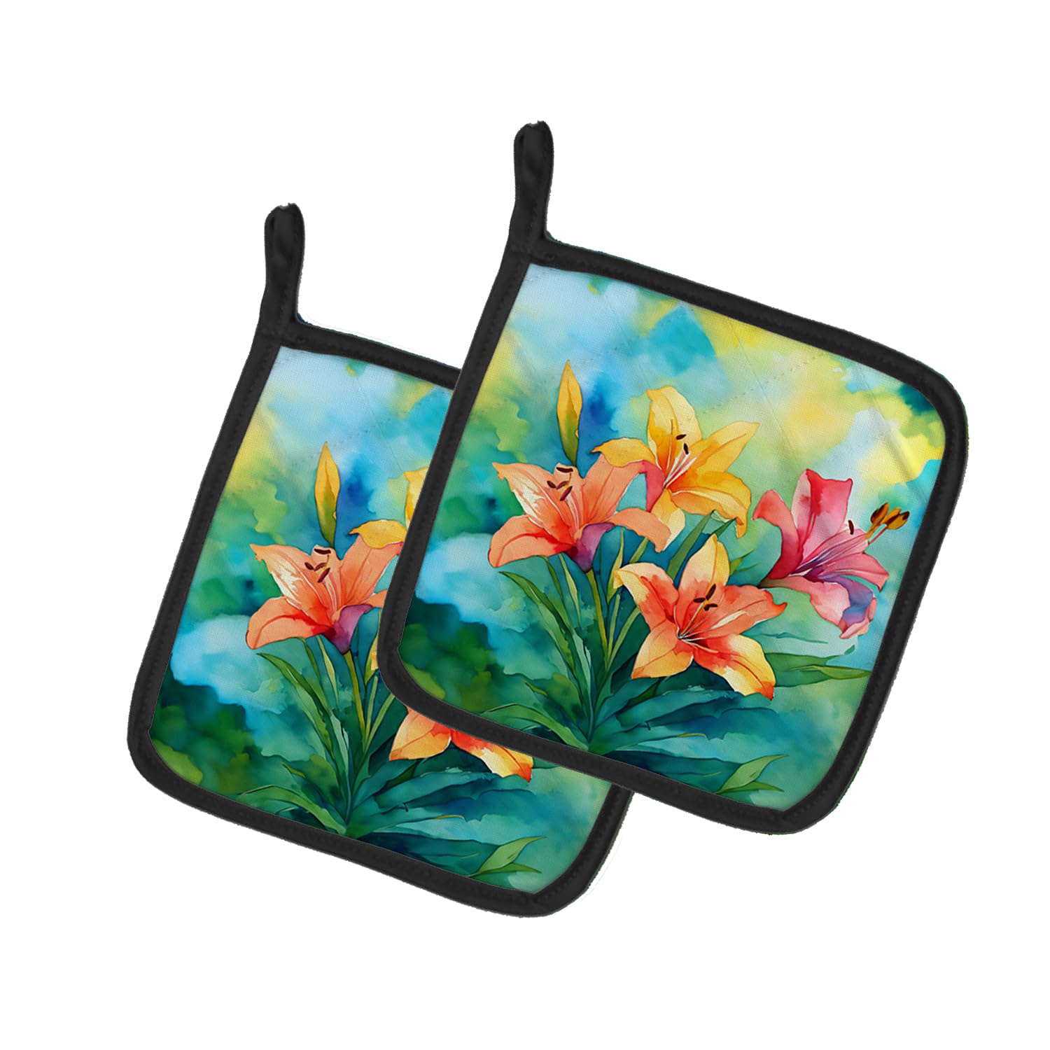Lilies in Watercolor Pair of Pot Holders