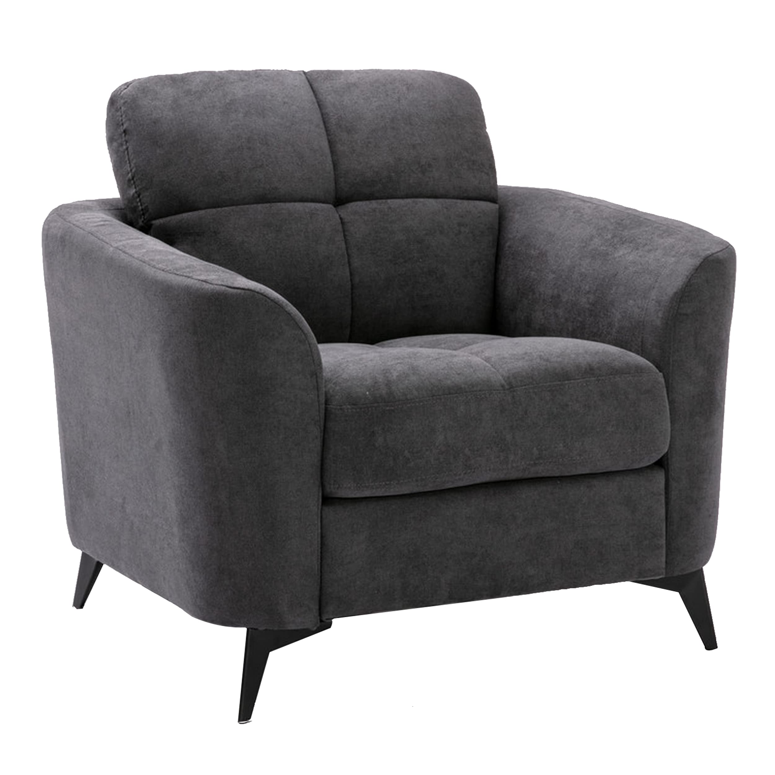 Odin 39 Inch Modern Armchair with Tufted Cushions, Metal Frame, Gray Velvet