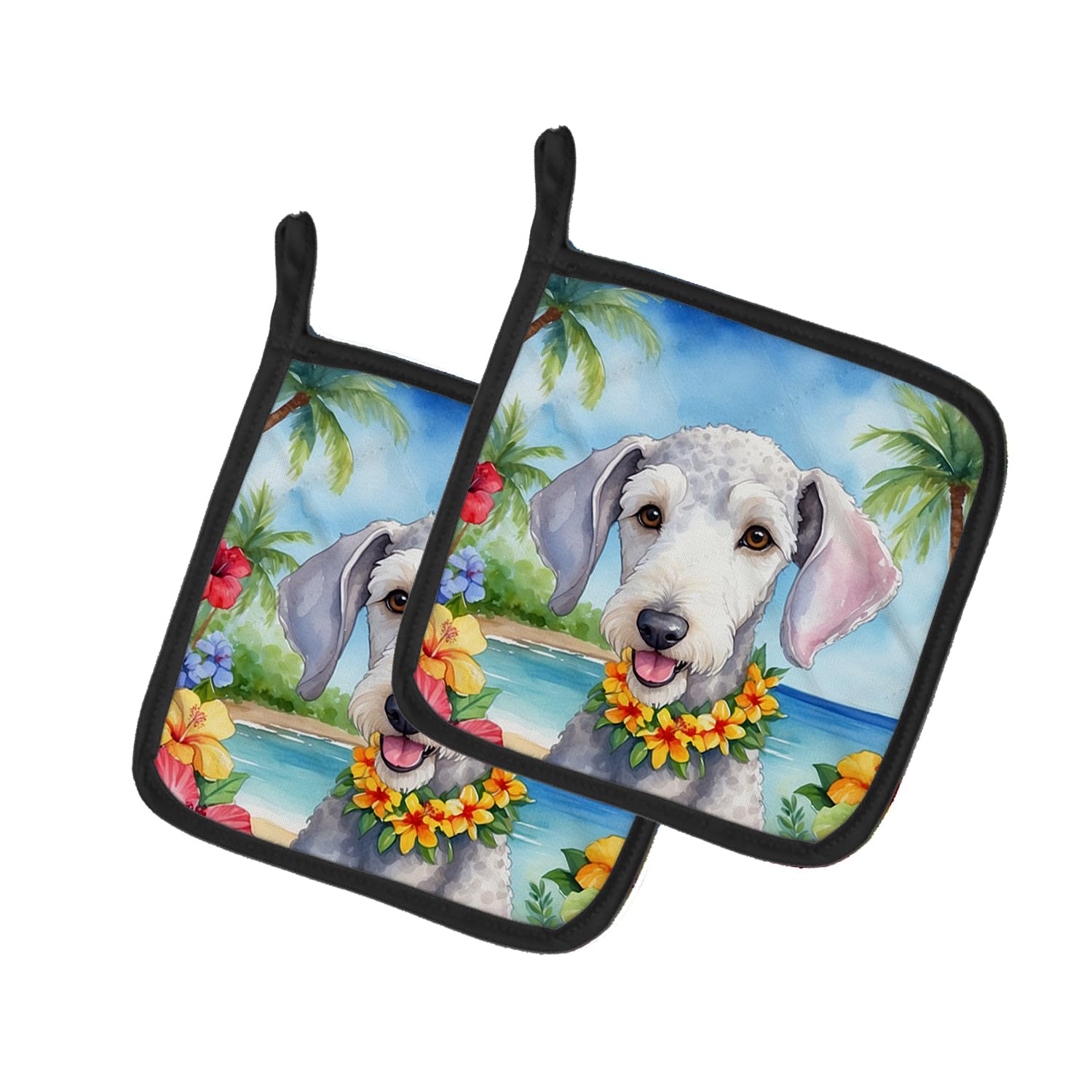 Bedlington Terrier Luau Pair of Pot Holders