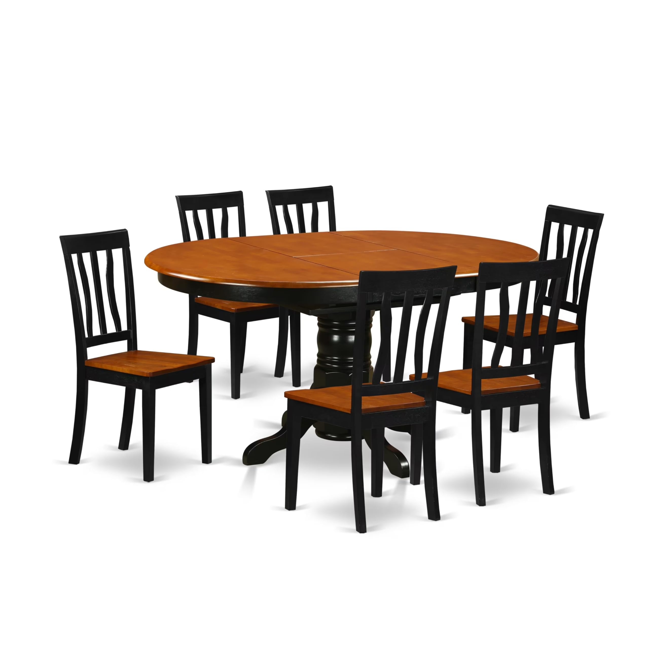 AVAT7-BLK-W 7 Pc Dining room set-Oval Table with Leaf and 6 Dining Chairs