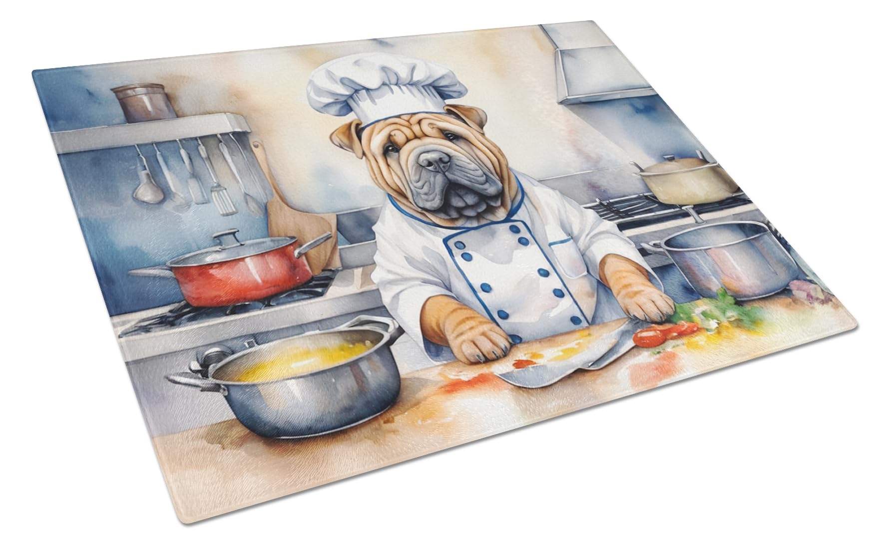 Carolines Treasures DAC6324LCB Shar Pei The Chef Glass Cutting Board Decorative Tempered Glass Kitchen Cutting and Serving Board Large Size Chopping Board