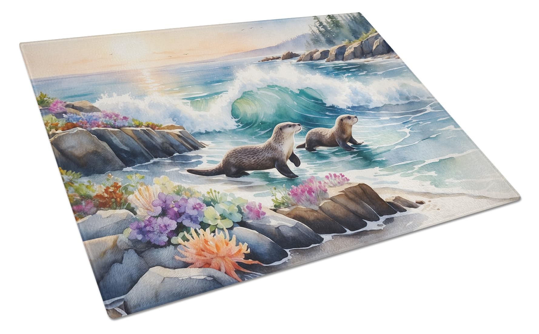 Carolines Treasures Coastal Wildlife Seals Glass Cutting Board Decorative Tempered Glass Kitchen Cutting and Serving Board Large Size Chopping Board