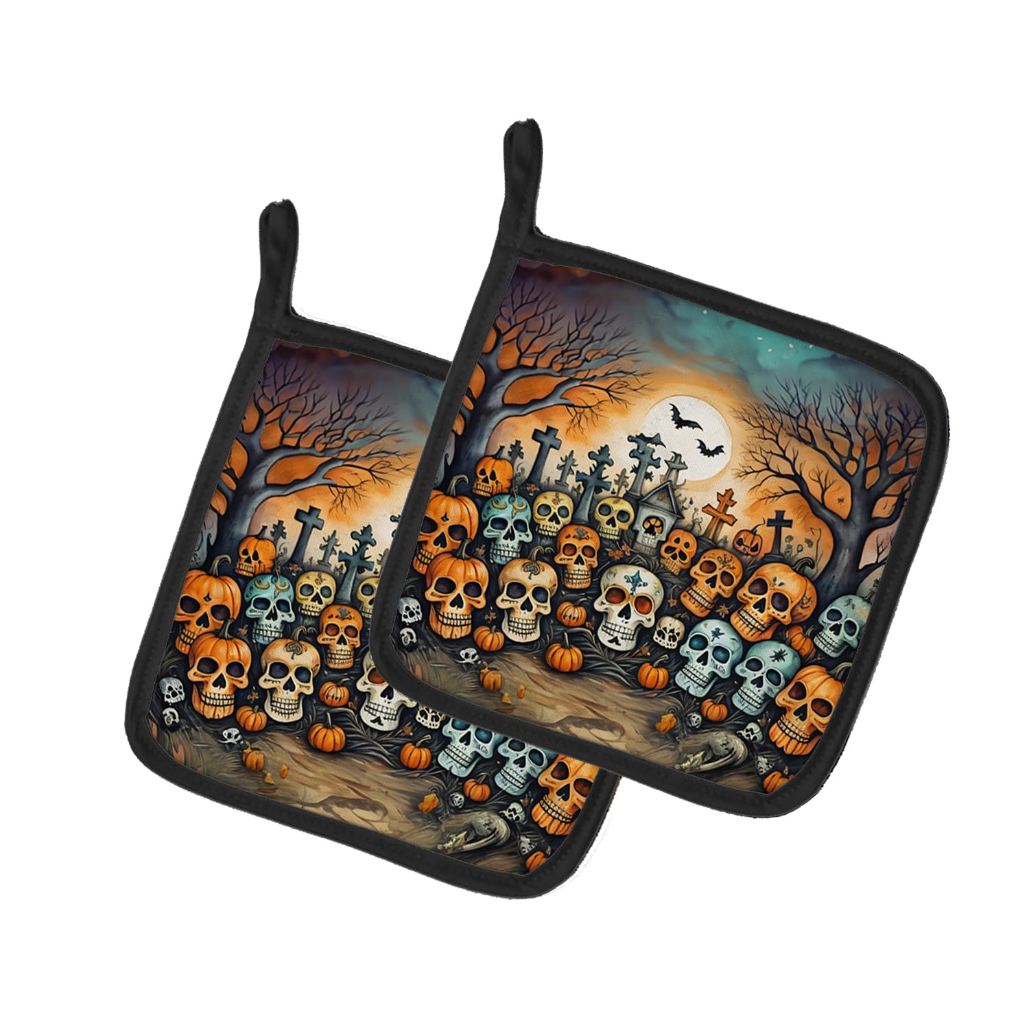 Calaveras Sugar Skulls Spooky Halloween Pair of Pot Holders