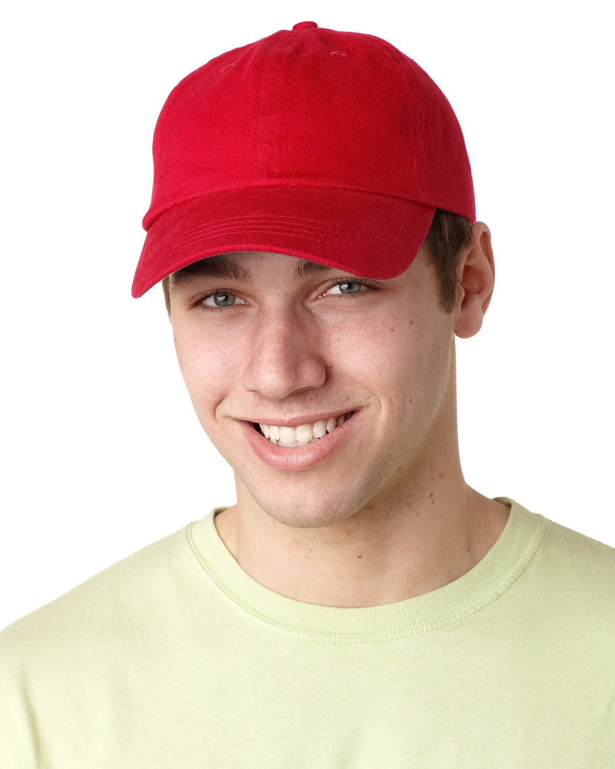 EB101 | ESSENTIALS BRUSHED TWILL- Brushed Cotton Twill, Six Panel, Low Profile, Unstructured Cap, Self-Fabric Closure with Antique Brass Slider- RED