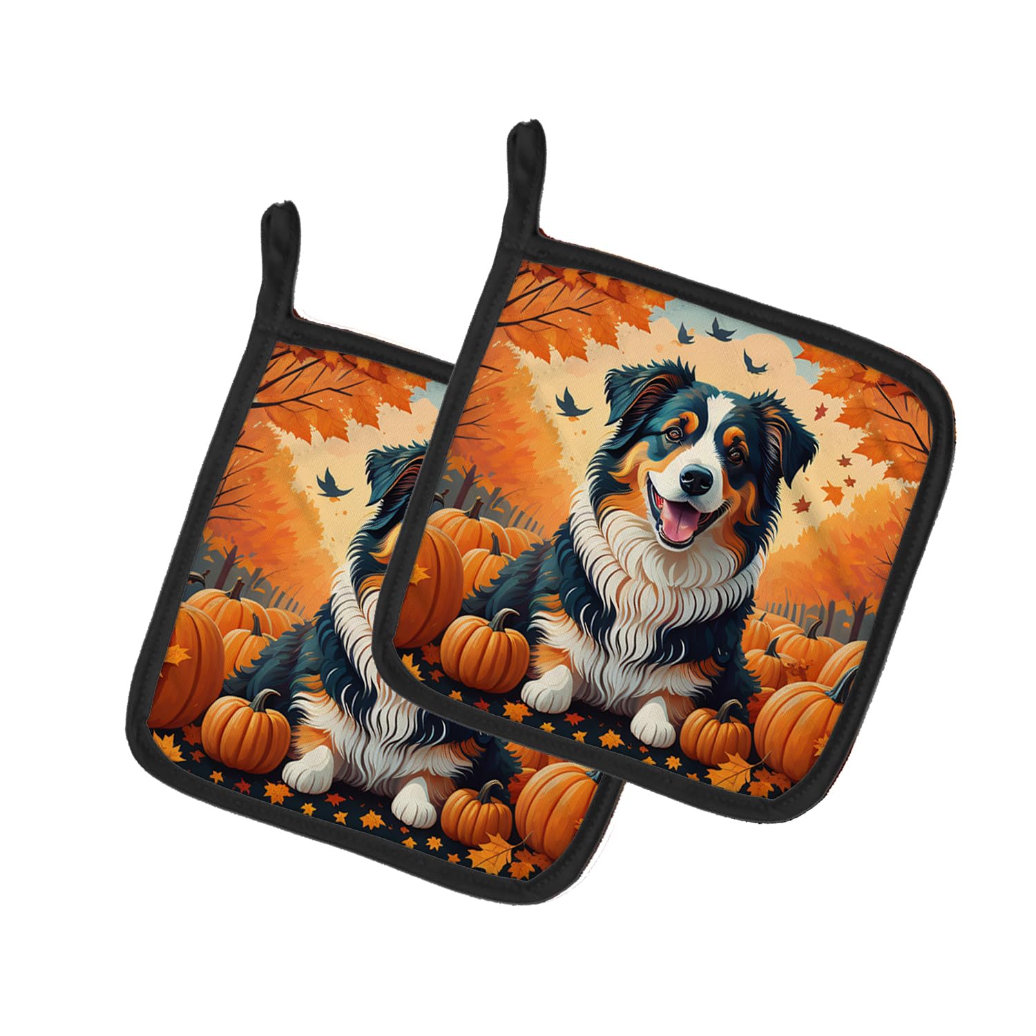 Australian Shepherd Terrier Fall Pair of Pot Holders
