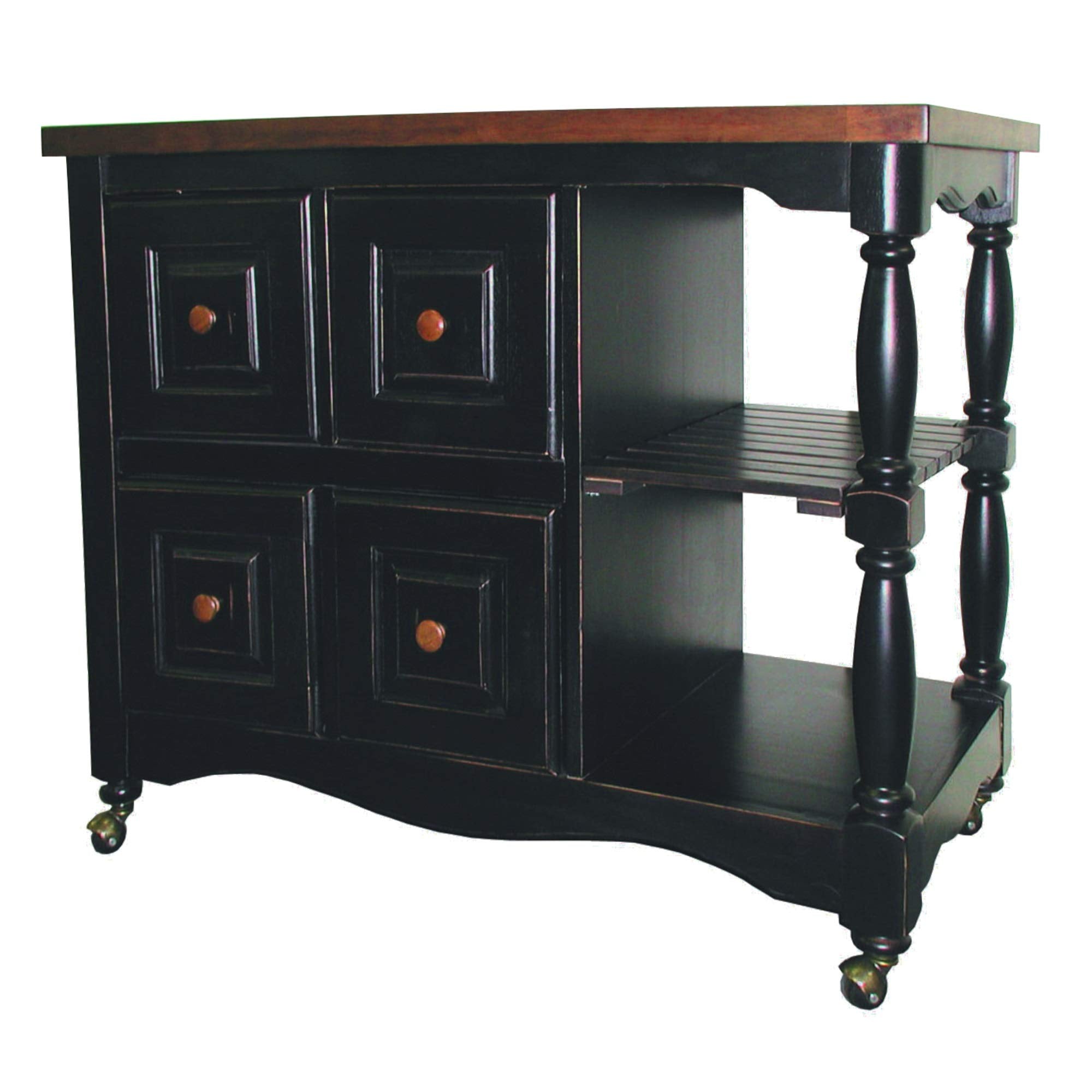 Sunset Trading Regal Kitchen Cart | Antique Black with Cherry Accents