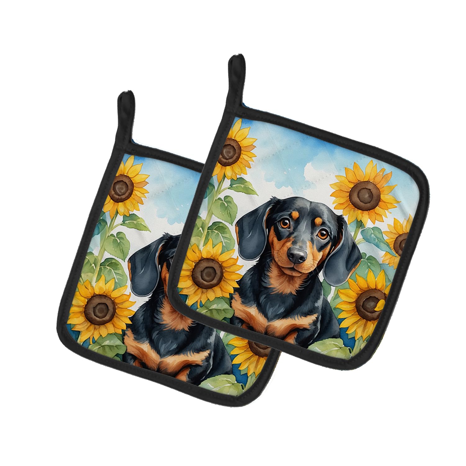 Dachshund in Sunflowers Pair of Pot Holders