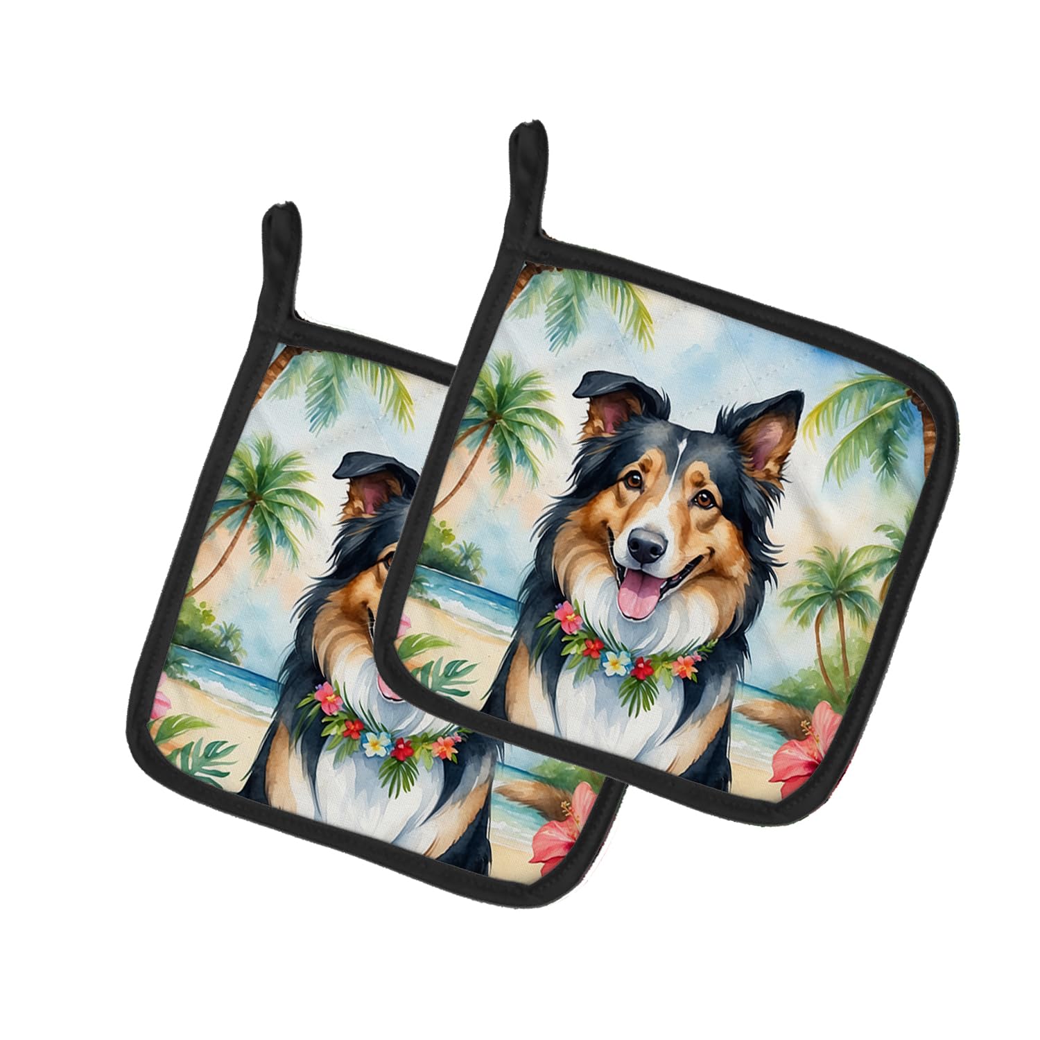 Collie Luau Pair of Pot Holders