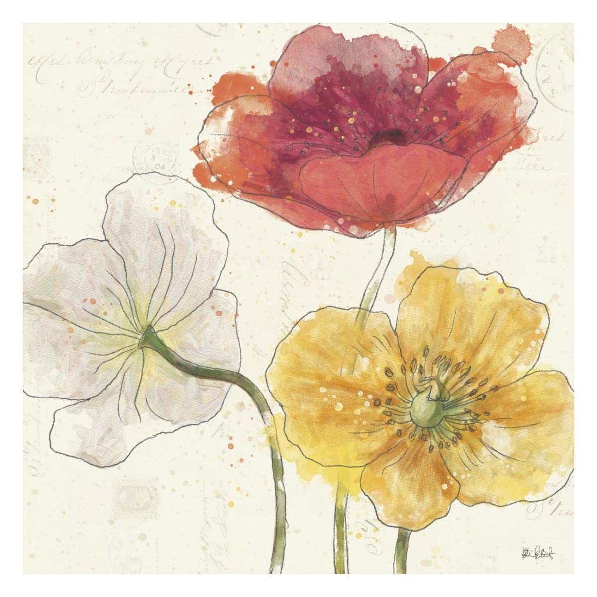 Painted Poppies V -Paper Art-26x26”