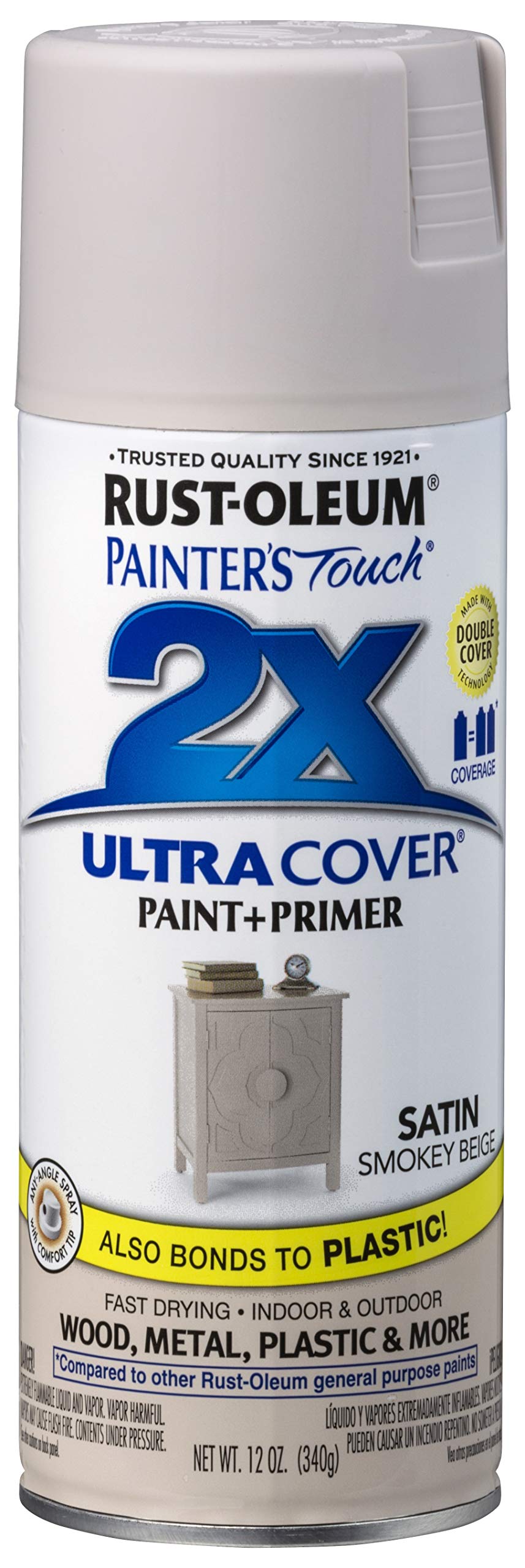 Rust-Oleum 299883 Painter'S Touch 2X Ultra Cover Spray Paint, 12 Oz, Satin Smokey Beige