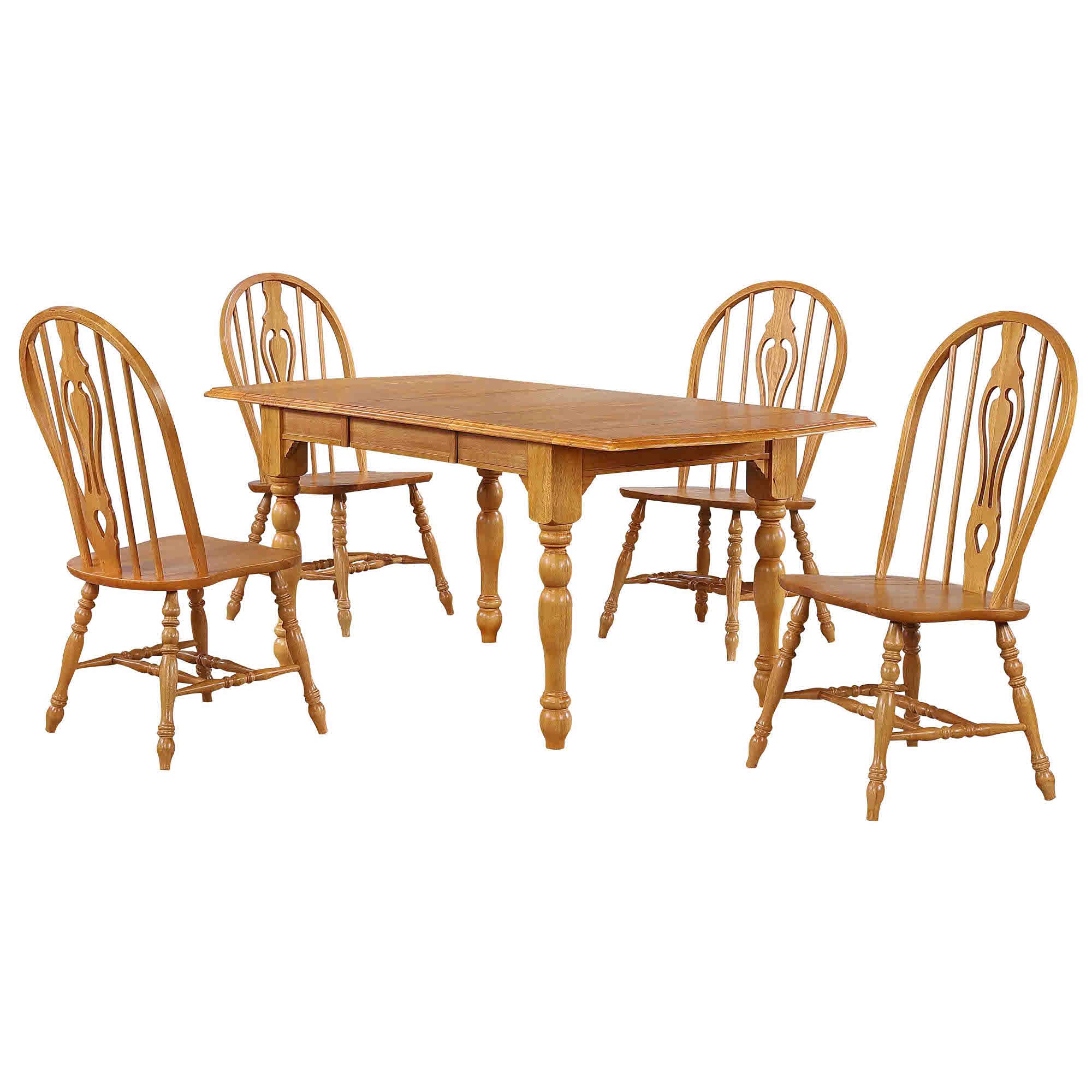 Sunset Trading Oak Selections 5 Piece 72 Rectangular Drop Leaf Extendable Dining Set | Keyhole Chairs | Seats 8"