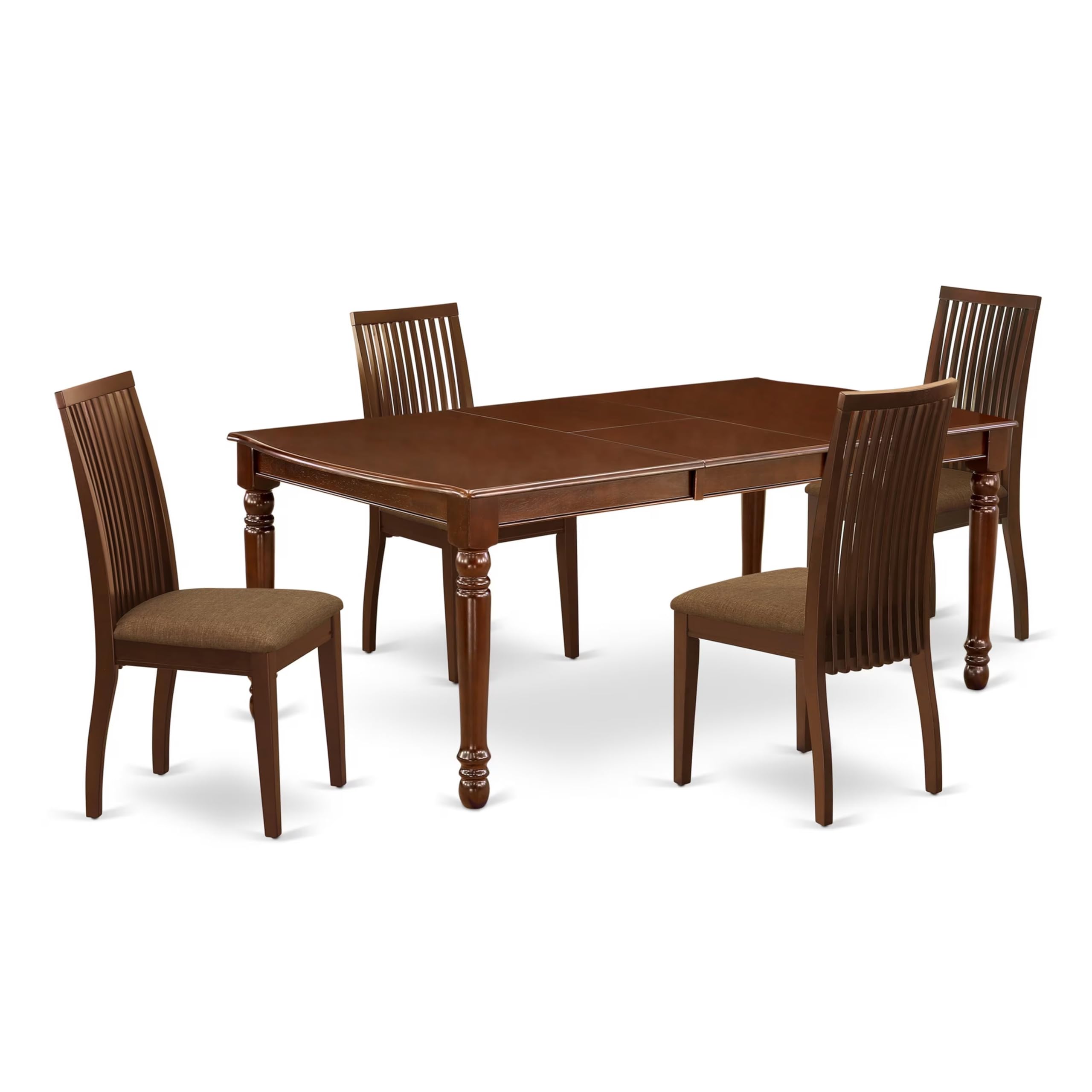 DOIP5-MAH-C 5Pc Dining Set Includes a Rectangle Dinette Table with Butterfly Leaf and Four Linen seat Dining Chairs, Mahogany Finish