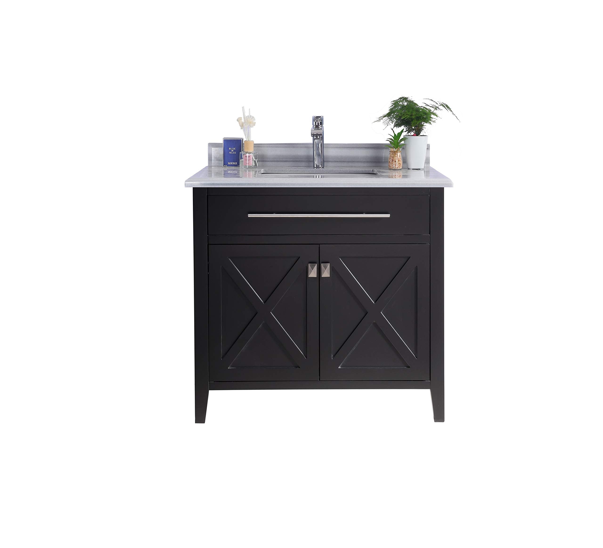 Wimbledon - 36 - Espresso Cabinet + White Stripes Marble Countertop