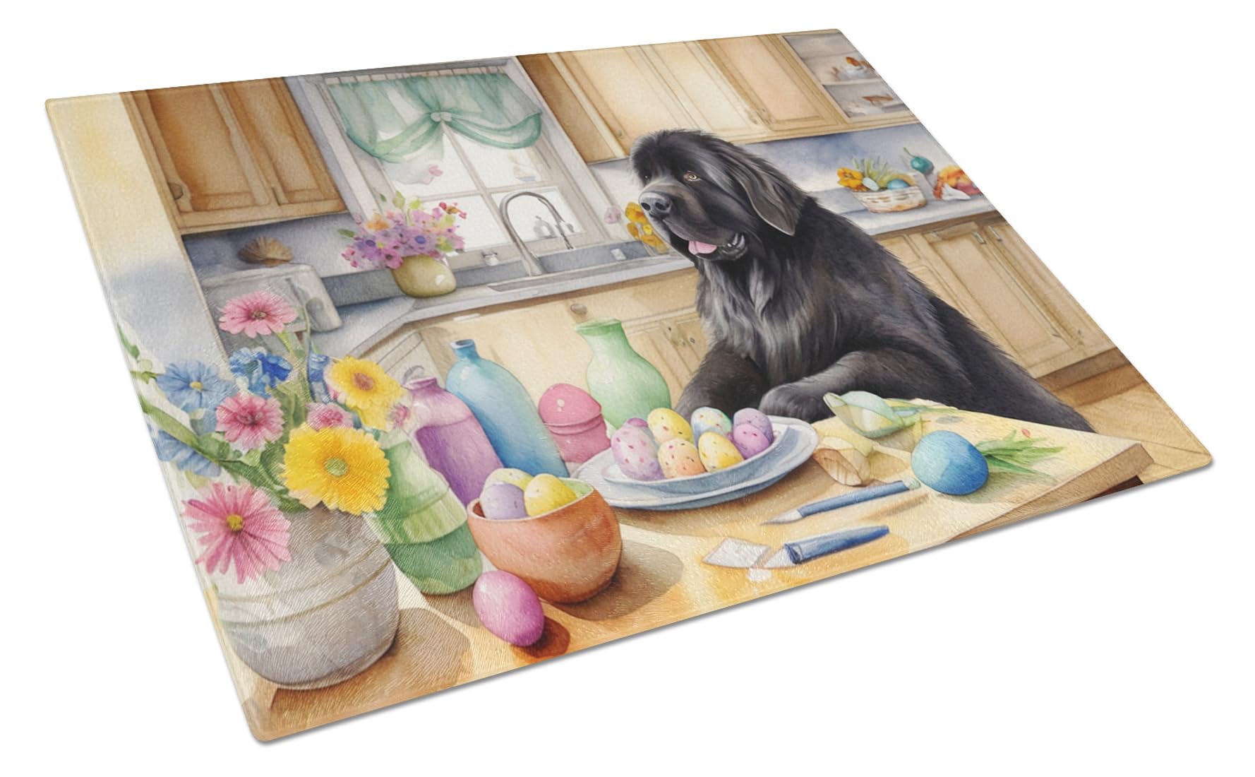 Carolines Treasures DAC6856LCB Decorating Easter Newfoundland Glass Cutting Board Decorative Tempered Glass Kitchen Cutting and Serving Board Large Size Chopping Board