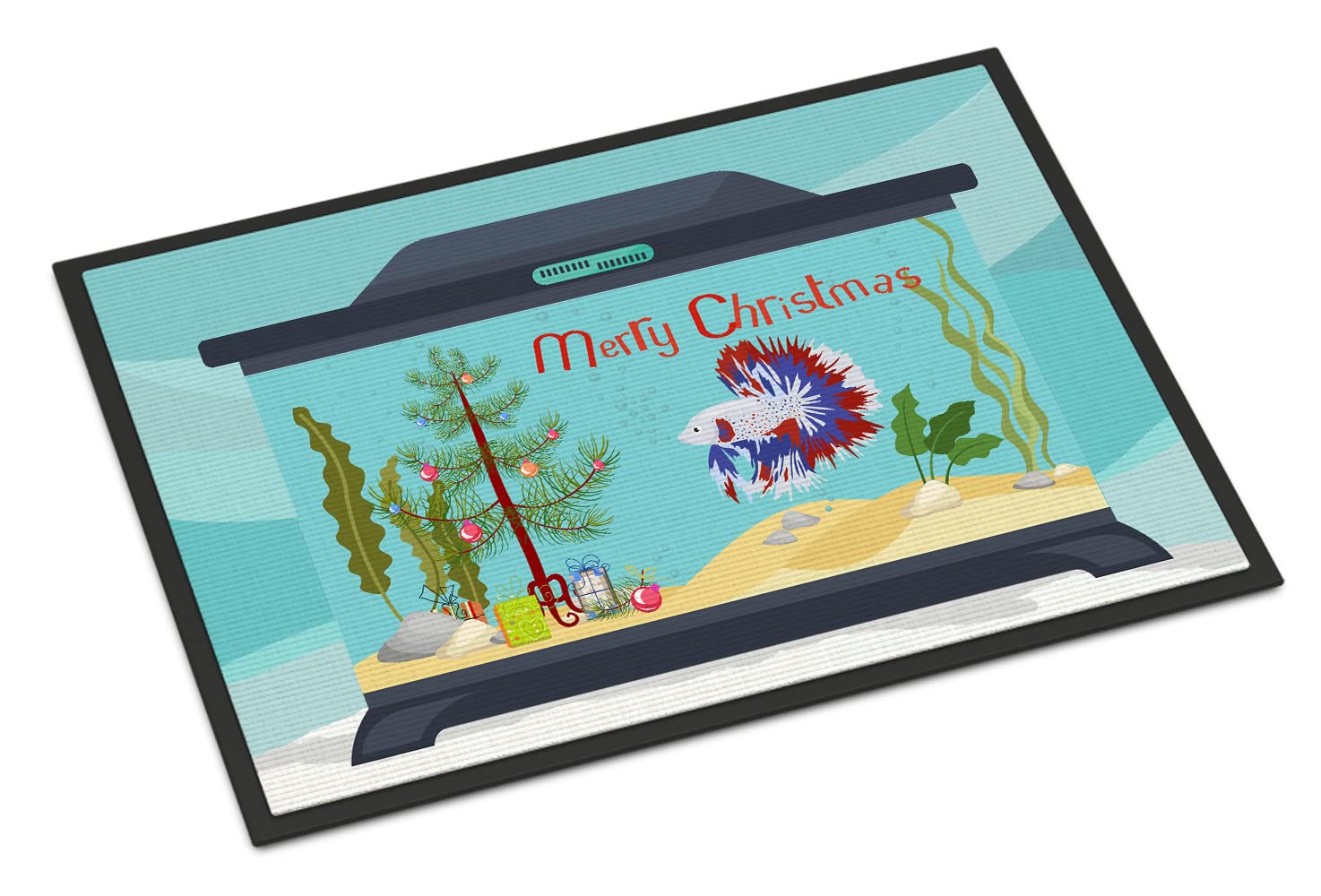 Comb Tail Betta Merry Christmas Indoor or Outdoor Mat 24x36