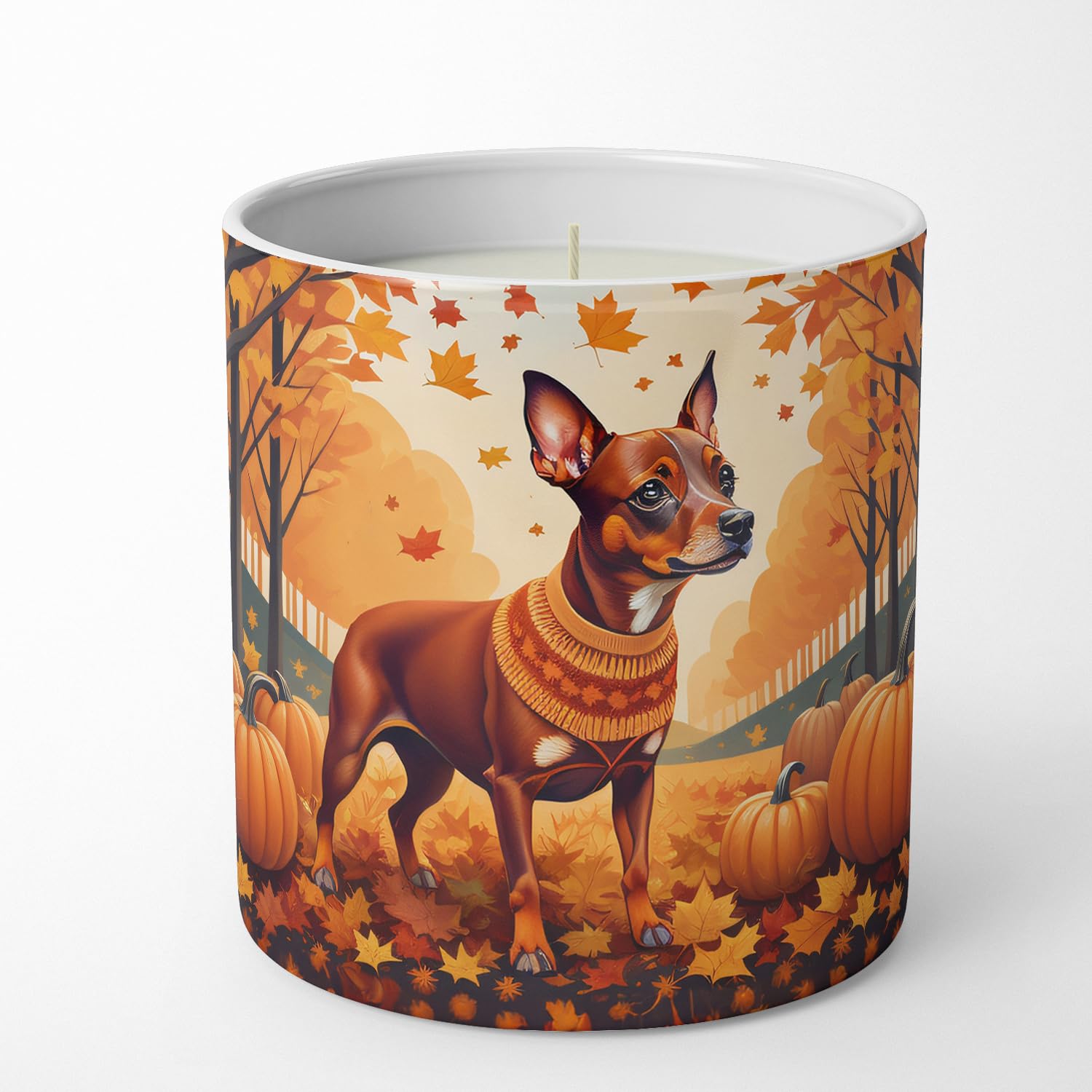 Carolines Treasures DAC1058CDL Red Miniature Pinscher Fall Decorative Soy Candle Nature Soy Wax Essential Oil Home Decor Ideal for Bedroom Kitchen Bath Office Gift, 10 oz