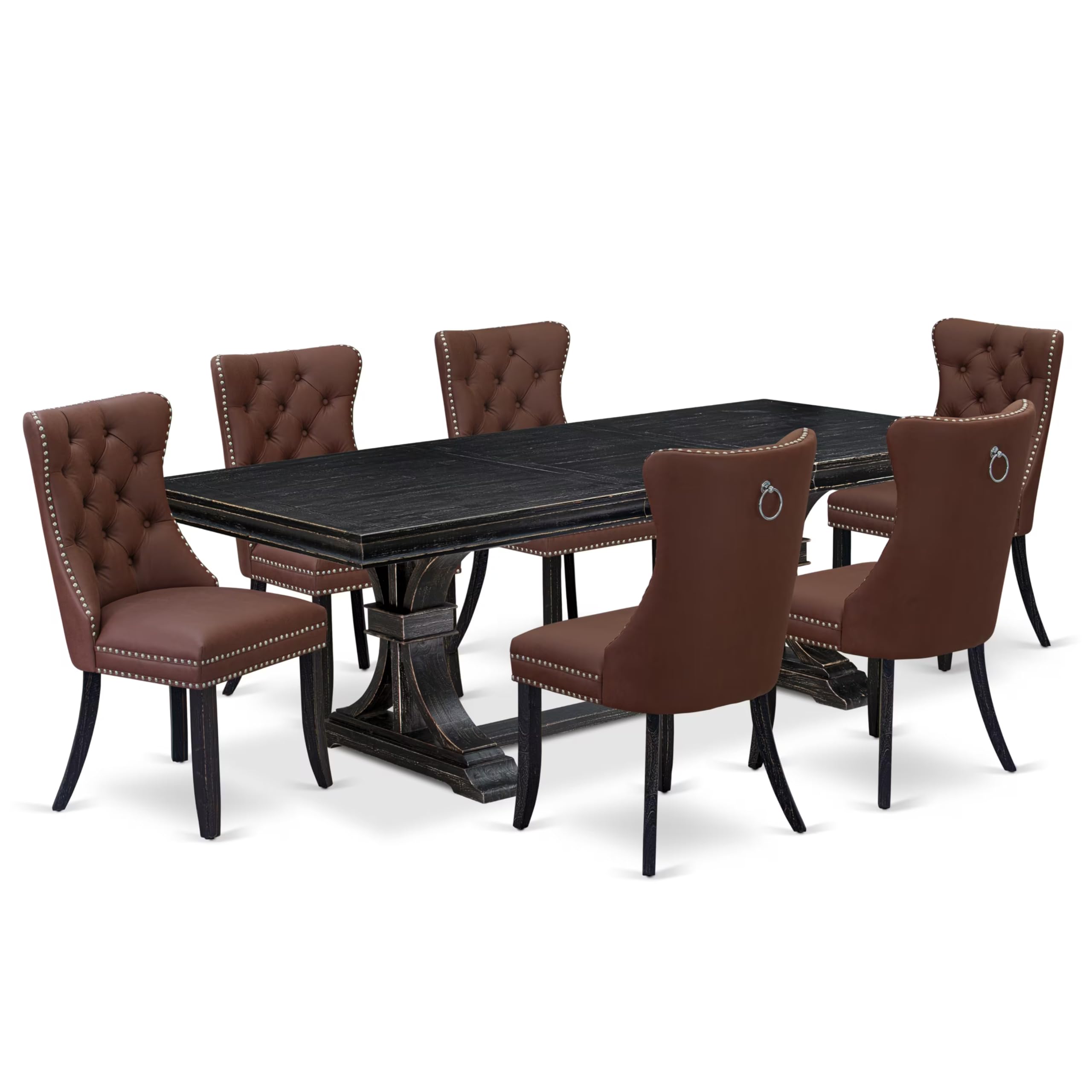 7 piece kitchen table set a breakfast Table and 6 Faux Leather dining Chairs