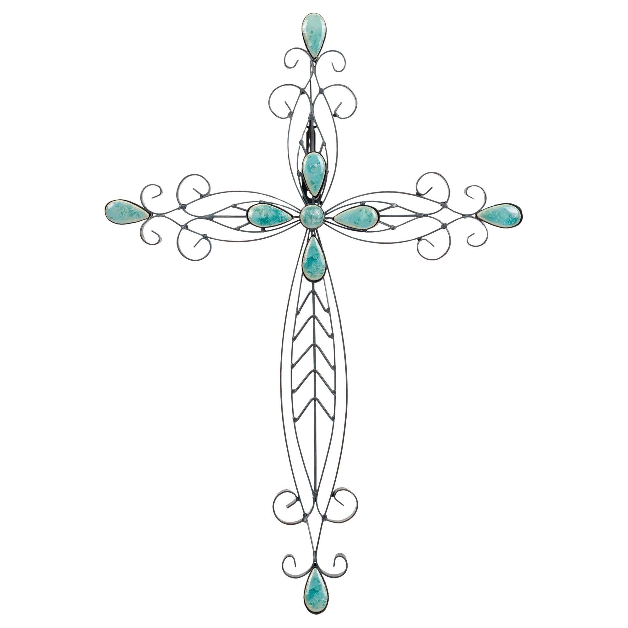 Wall Cross Rust With Turquoise Stone Metal