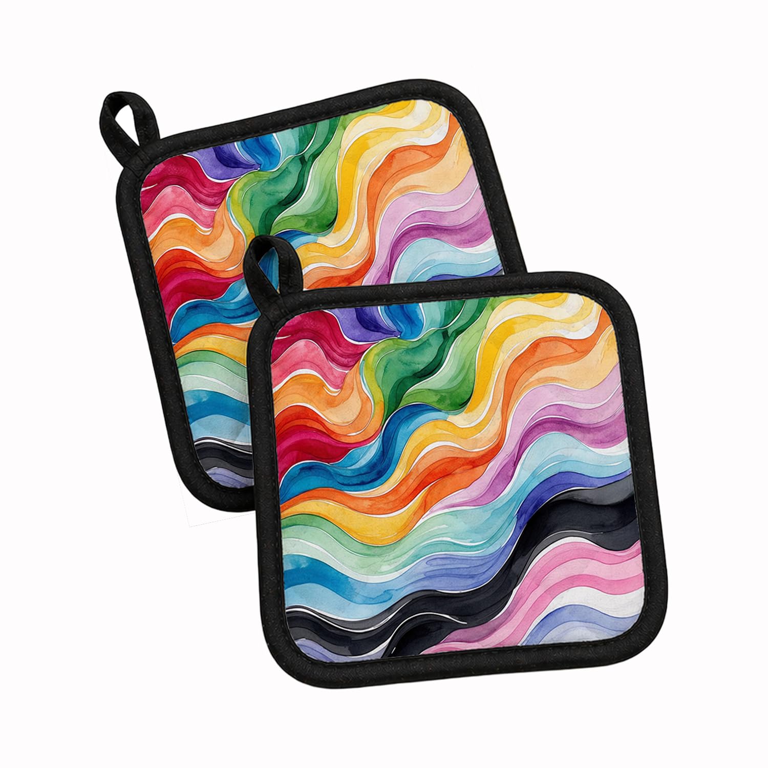 Carolines Treasures Progress Pride Waves of Unity Pot Holder Set of 2 Heat Resistant Quilted Hot Pads 7.5 x 7.5 Inch, Insulated Kitchen Trivets for Cooking & Baking