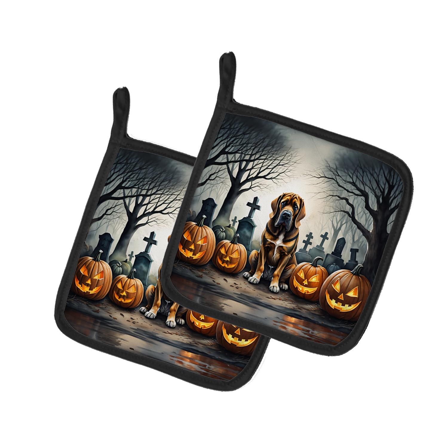 Bloodhound Spooky Halloween Pair of Pot Holders