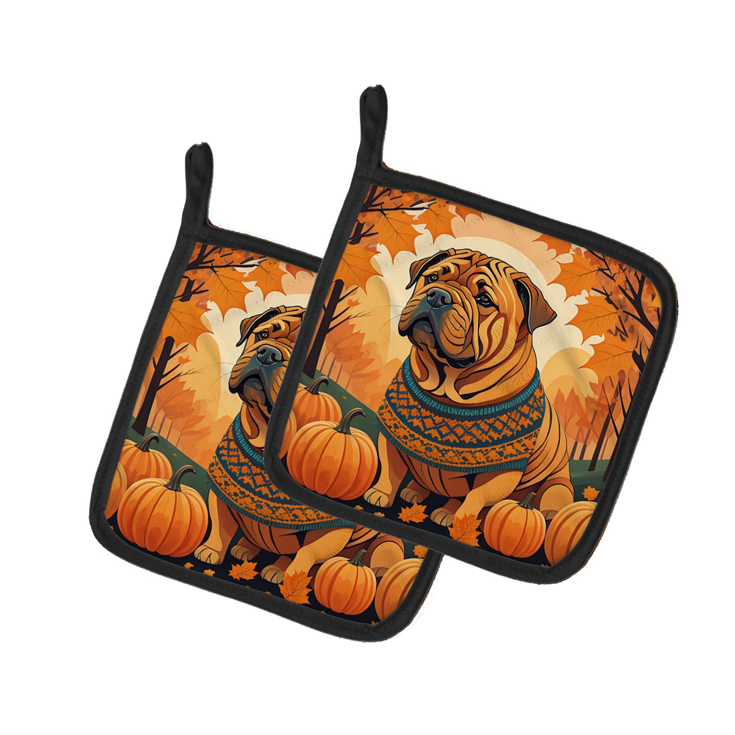 Shar Pei Fall Pair of Pot Holders