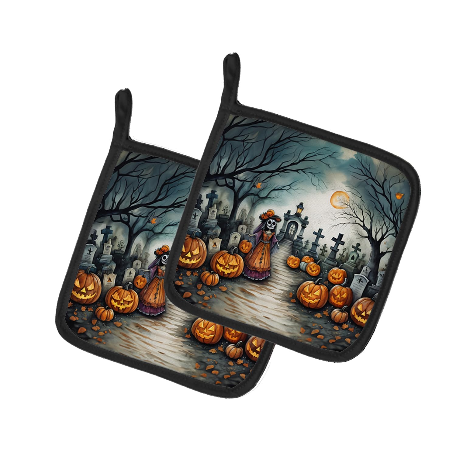La Catrina Skeleton Spooky Halloween Pair of Pot Holders
