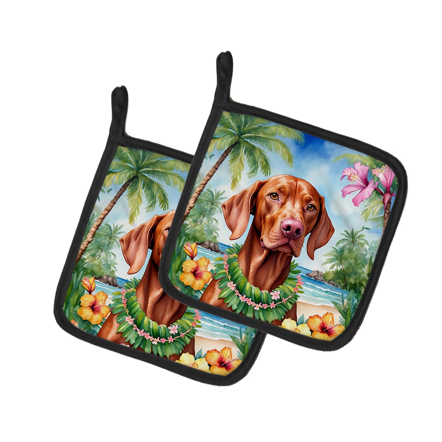 Vizsla Luau Pair of Pot Holders
