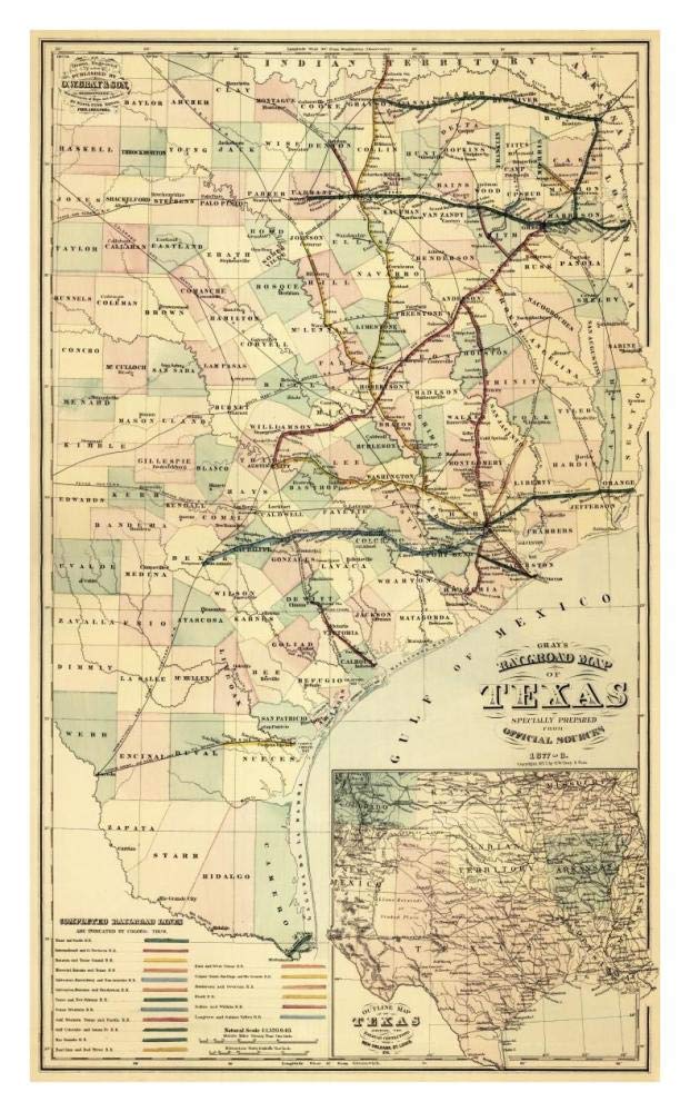 Grays railroad map of Texas.-Paper Art-24x38”