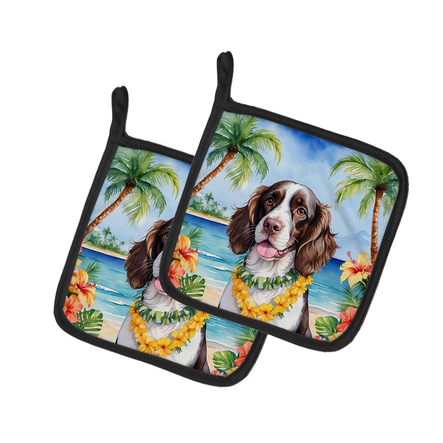 English Springer Spaniel Luau Pair of Pot Holders
