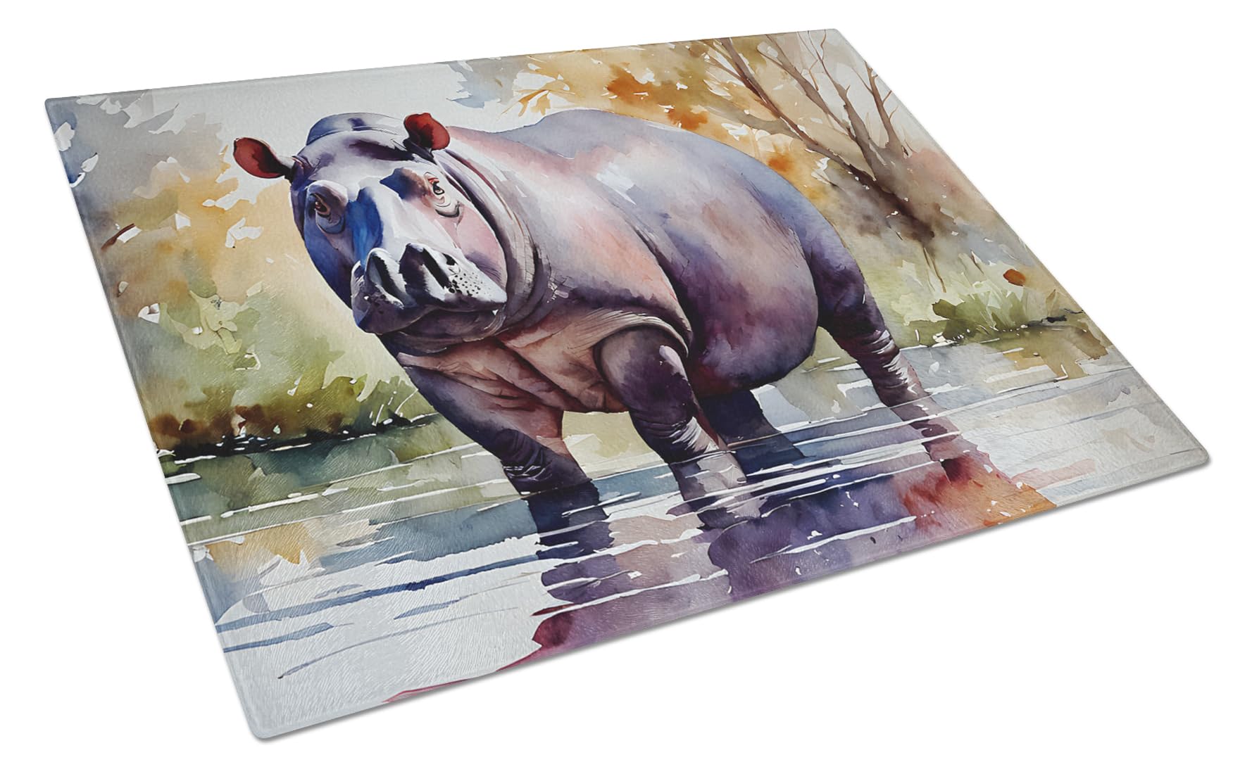 Carolines Treasures DAC2932LCB Hippopotamus Glass Cutting Board Large Decorative Tempered Glass Kitchen Cutting and Serving Board Large Size Chopping Board