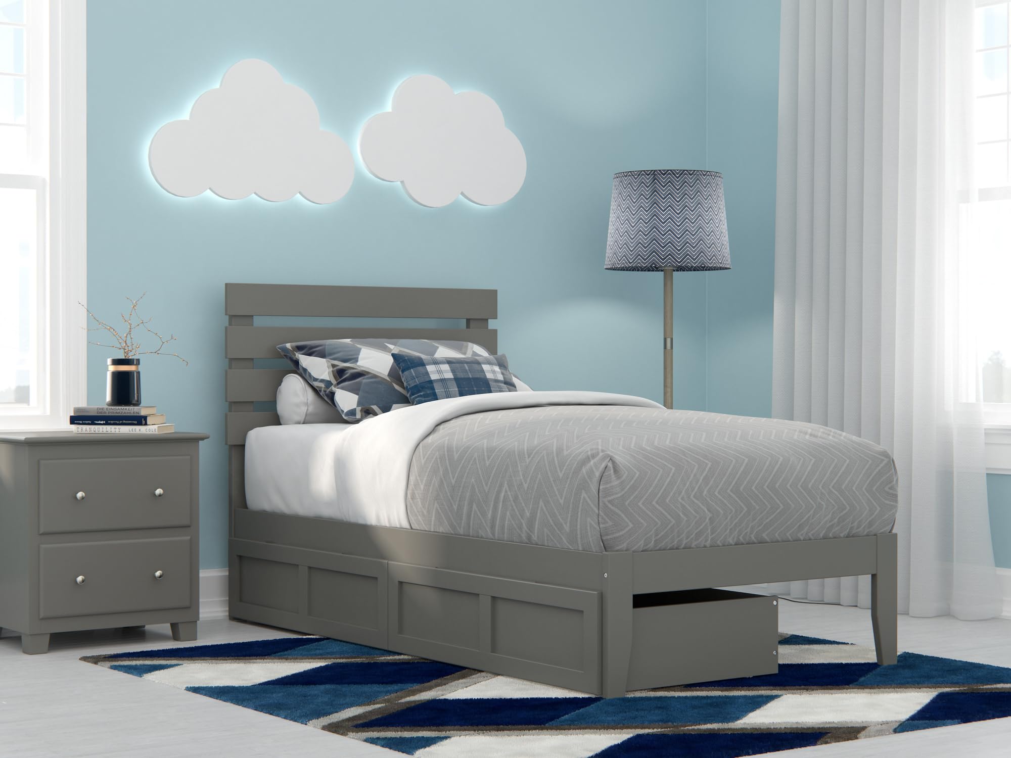 Oxford Twin Bed with USB Turbo Charger and 2 Drawers in Grey