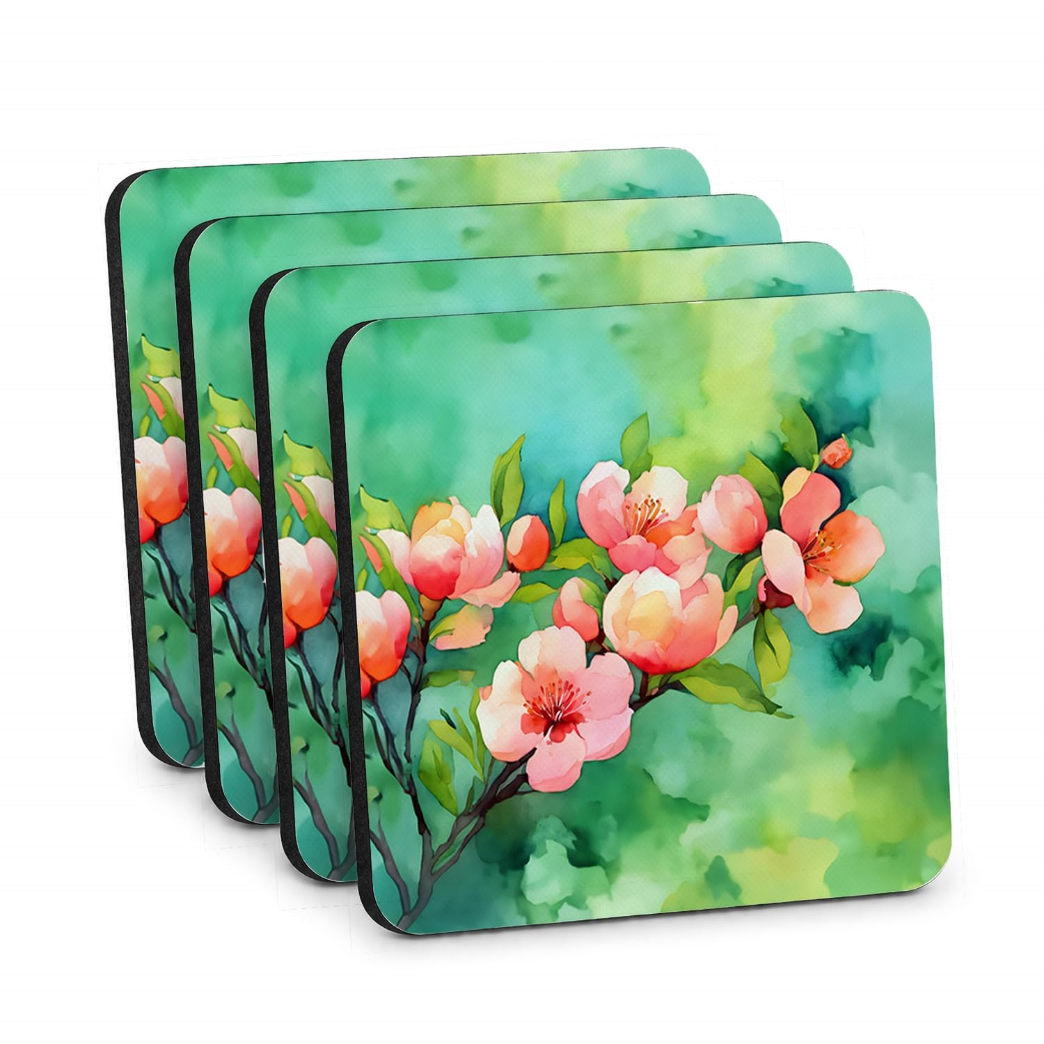 Carolines Treasures Delaware Peach Blossom in Watercolor Foam Coasters Set of 4 Cup Coasters for Indoor Outdoor, Tabletop Protection, Anti Slip, Mouse pad Material