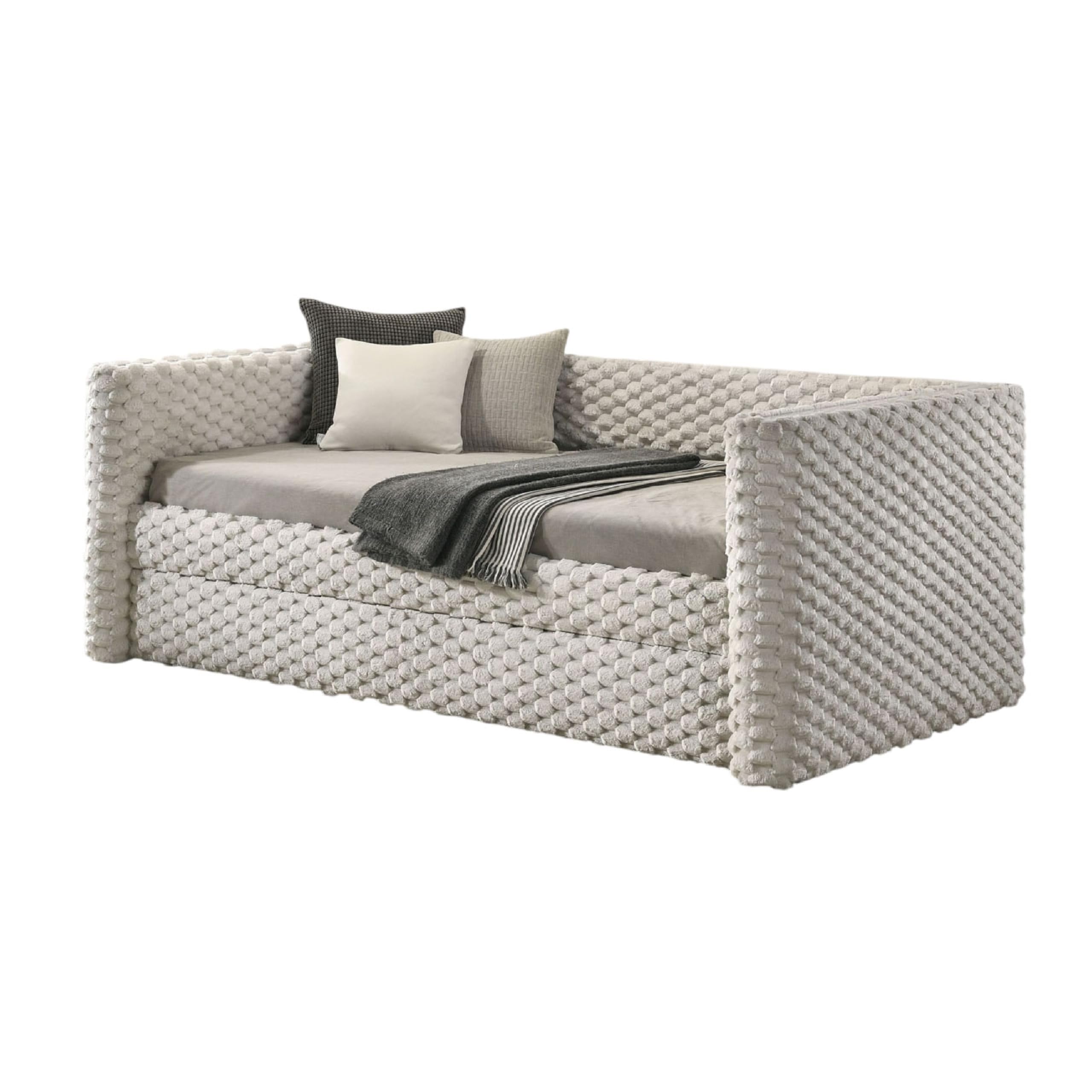 Sely Daybed w Pull Out Trundle, Faux Marble Top, Beige Upholstery