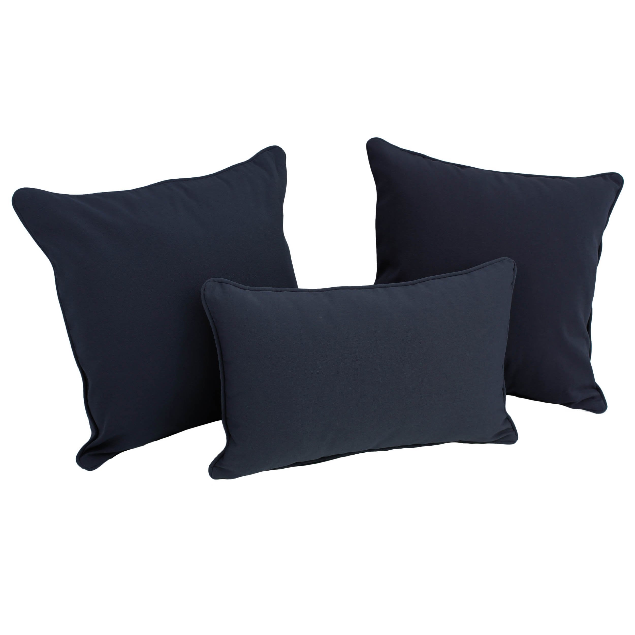 Double-corded Solid Twill Throw Pillows with Inserts (Set of 3) - Navy