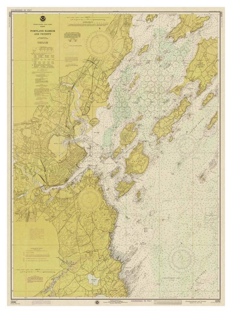Nautical Chart - Portland Harbor and Vicinity ca. 1974 - Sepia Tinted-Paper Art-34x46”