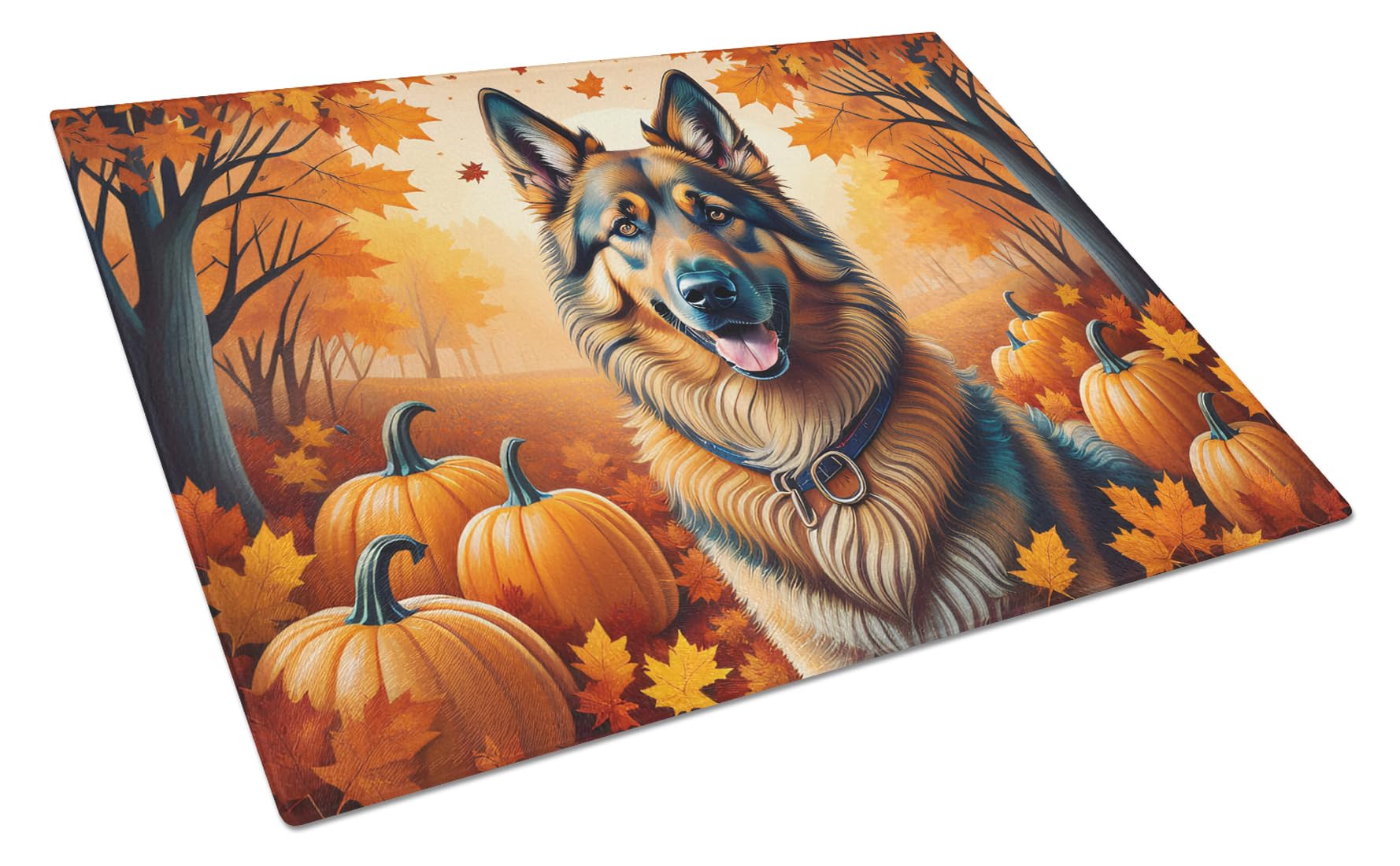 Carolines Treasures DAC1018LCB Belgian Tervuren Fall Glass Cutting Board Large Decorative Tempered Glass Kitchen Cutting and Serving Board Large Size Chopping Board
